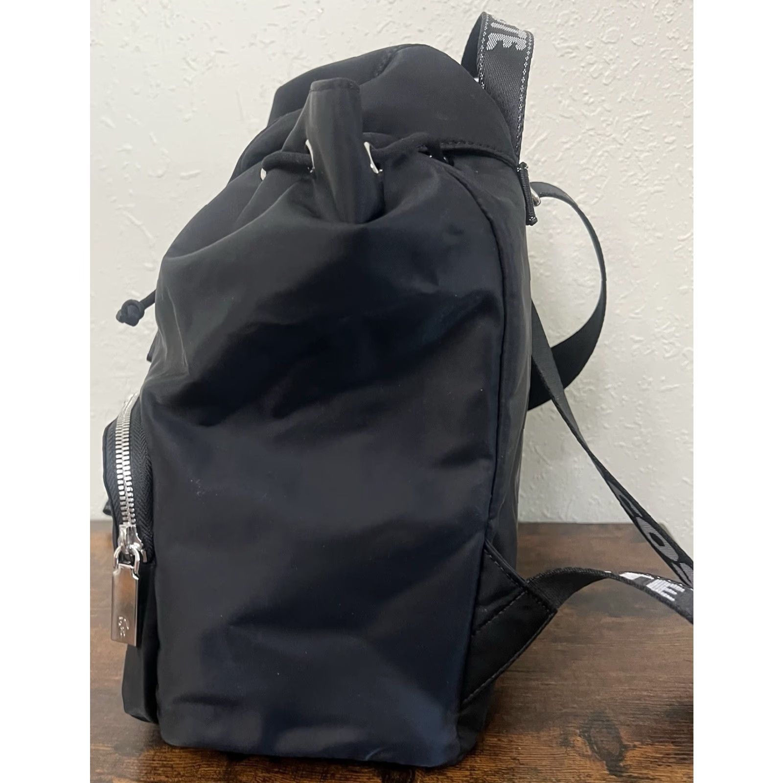 Lacoste NWT Lacoste Women’s Solid Black Nylon Backpack Cinch Flap Bag Size ONE SIZE - 3 Thumbnail