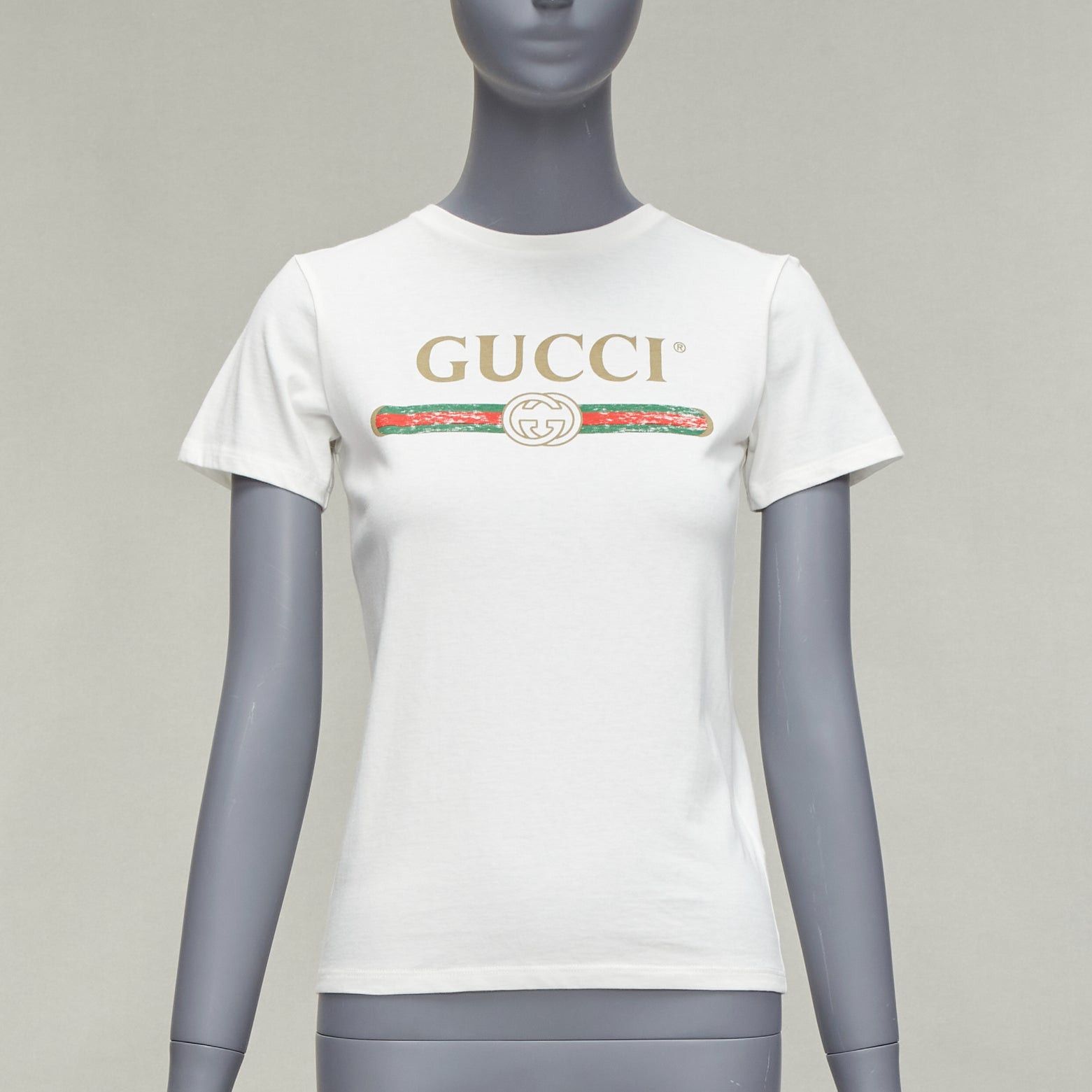 image of Gucci Kids Washed Vintage Logo Web Print Short Sleeve Baby Tshirt 10Y Xs in Off White