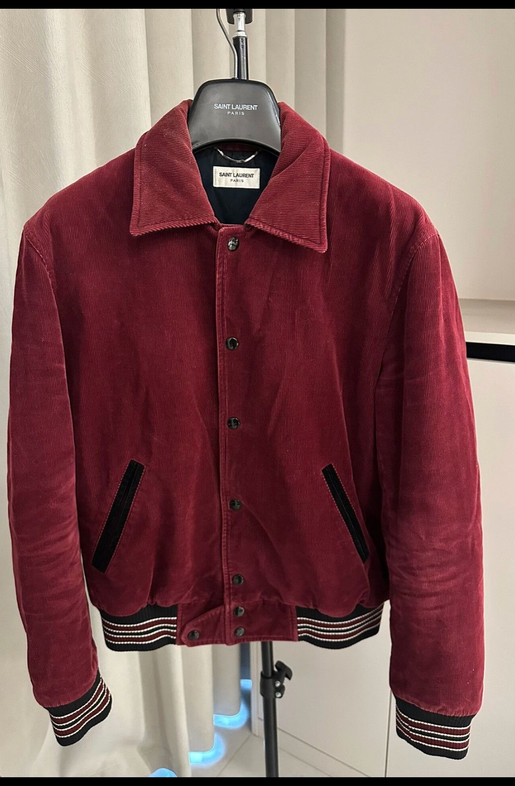 Saint Laurent Paris Saint Laurent YSL 2017FW Wine Red / Maroon Varsity Jacket Size US M / EU 48-50 / 2 - 1 Thumbnail