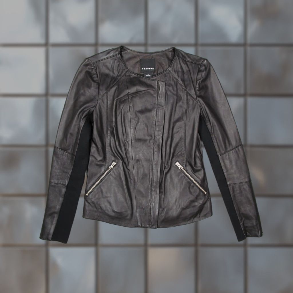 Vintage Trouve Jacket Women Extra Small Brown Leather Full Zip Bomber Sleeves Zip Size XS / US 0-2 / IT 36-38 - 1 Thumbnail