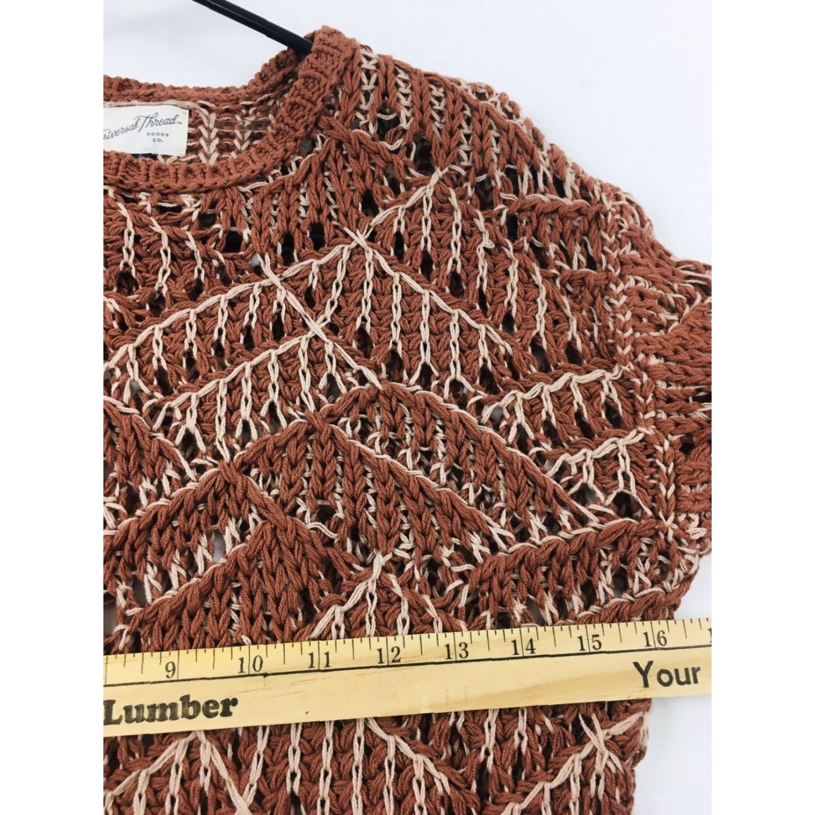 Vintage VINTAGE Universal Thread Sweater XS Rust Red-Brown Cream Open Knit Long Tunic Womens Pullover Knit Open-Knit Geometric 90s Theme Size XS / US 0-2 / IT 36-38 - 4 Thumbnail