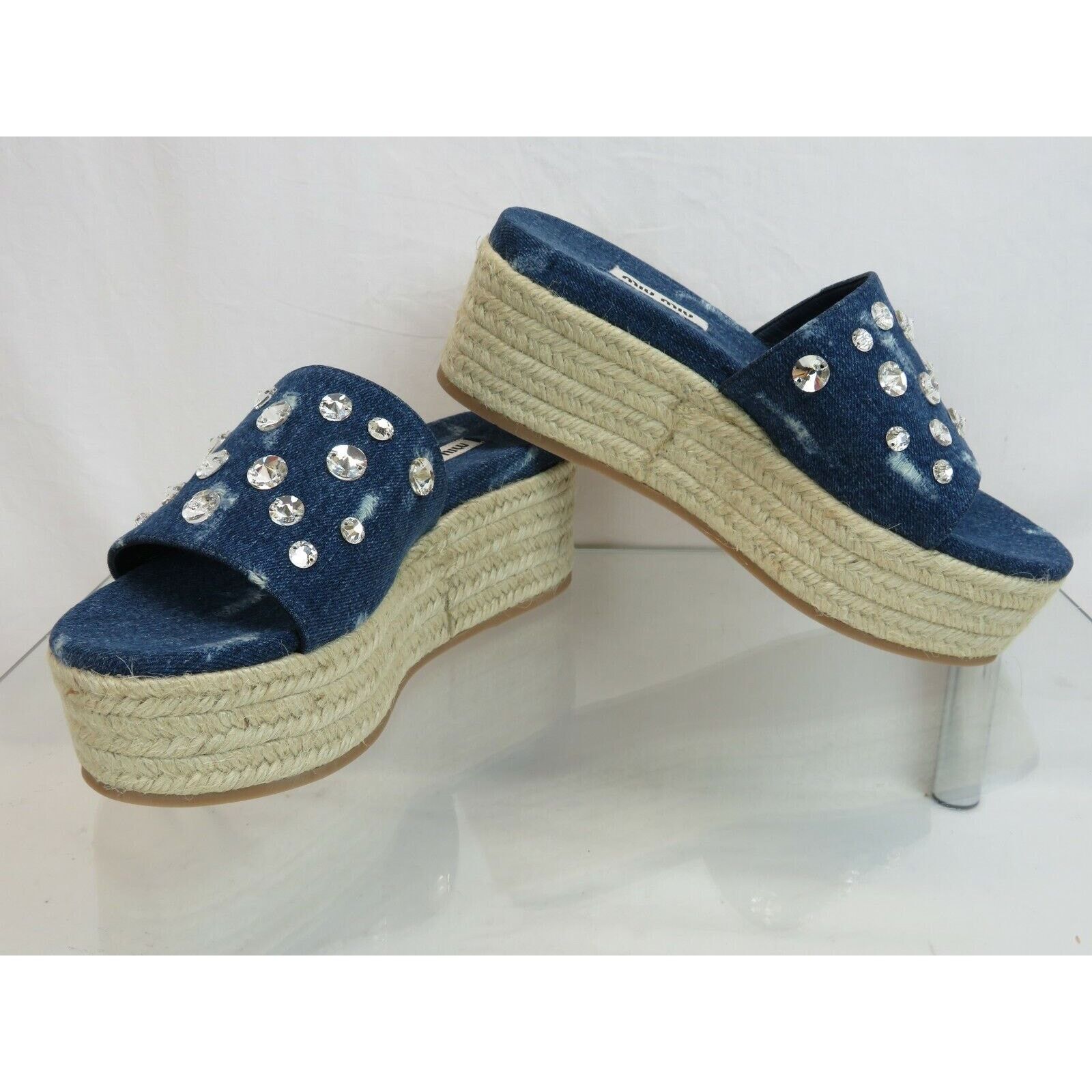 Miu Miu MIU MIU 5XX383 BLUE DENIM CRYSTALS PLATFORM ESPADRILLES 40 Size US 10 / IT 40 - 2 Thumbnail