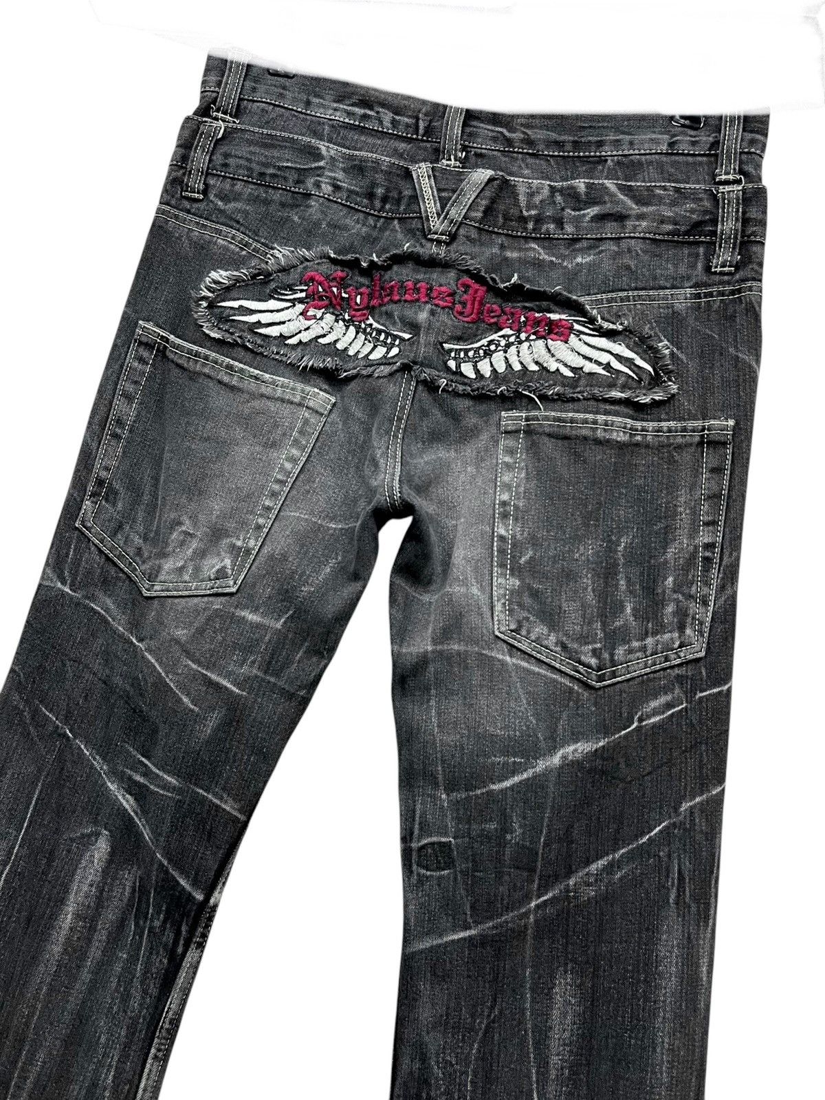 Japanese Brand Punk FLARE Double Waist Clawmark Daicock Wings Embroidery🔥 Size US 32 / EU 48 - 4 Thumbnail
