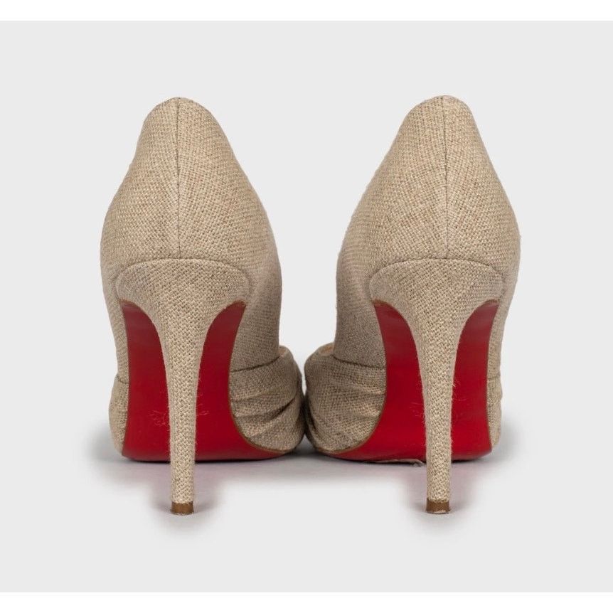 Christian Louboutin Christian Louboutin Beige Textile Open Toe Pumps 39.5 Size US 8.5 / IT 38.5 - 4 Thumbnail