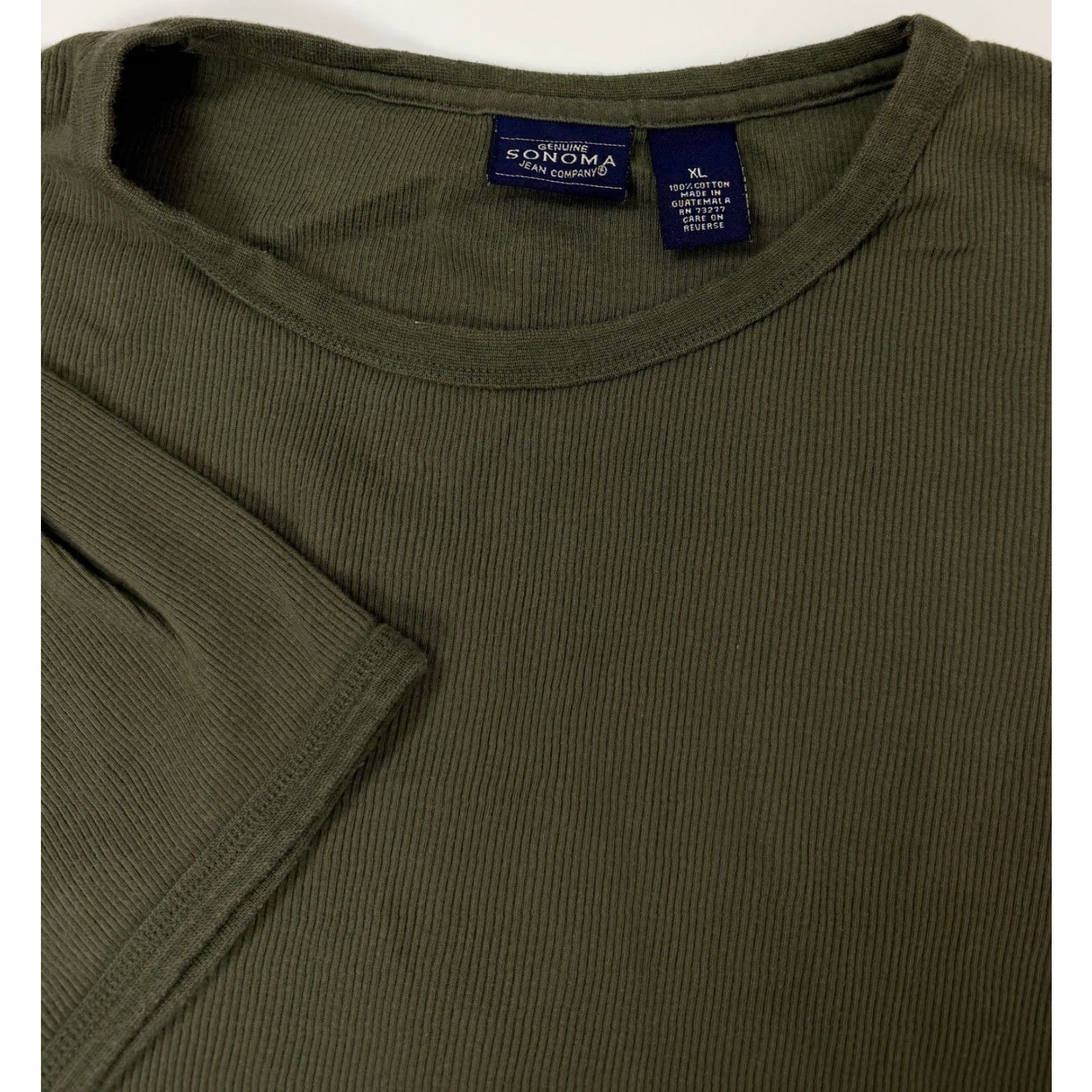 Olive VINTAGE Sonoma Ribbed Shirt Men XL Green 90s T-Shirt Short Sleeve Crew Neck Cotton Knit Vintage 90s Grunge Hipster Outdoor Club Mens Size US XL / EU 56 / 4 - 2 Thumbnail