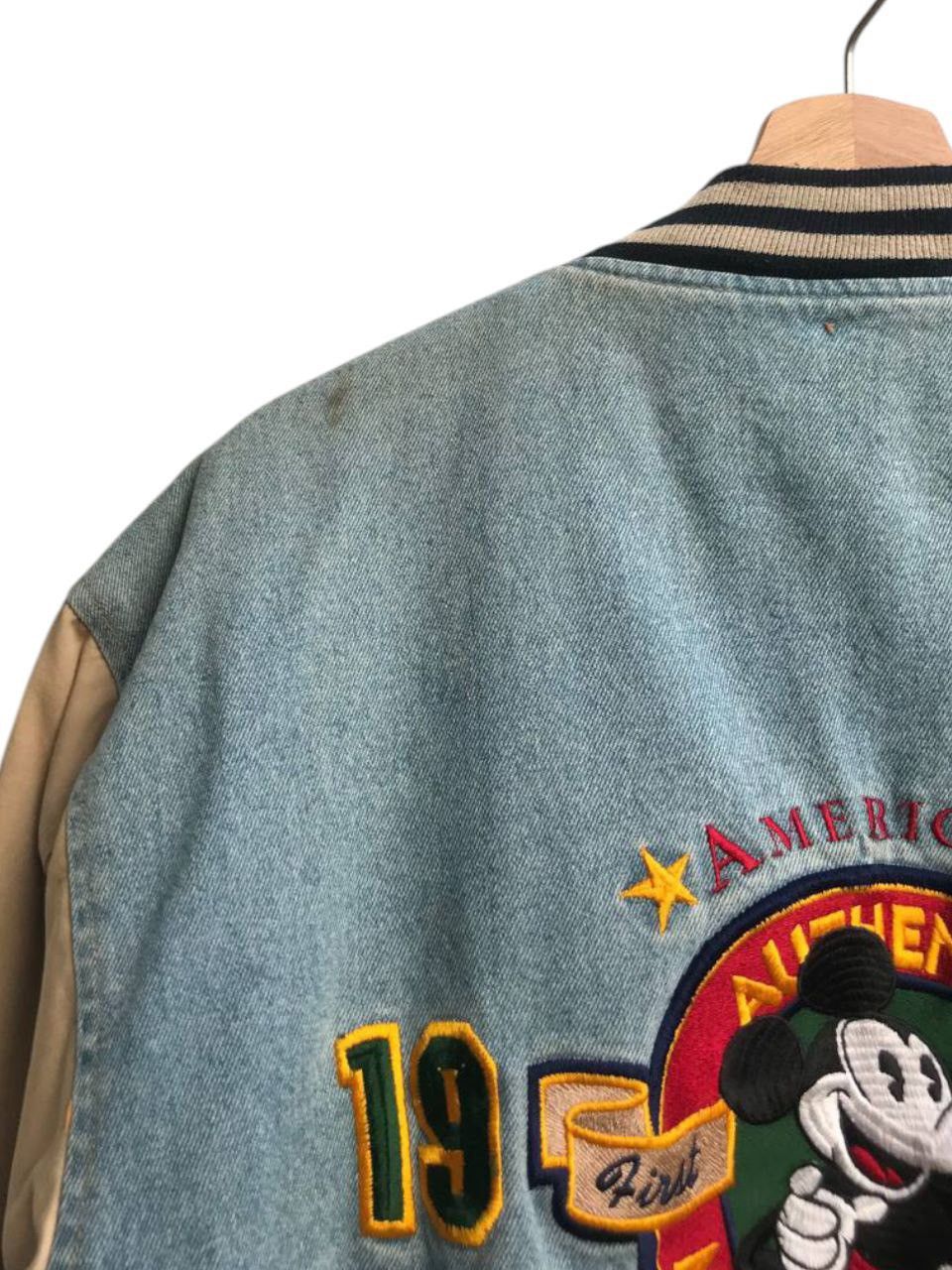Disney Rare🔥Vintage 90s Mickey Mouse Varsity Denim Jacket Oversize Size US L / EU 52-54 / 3 - 8 Thumbnail
