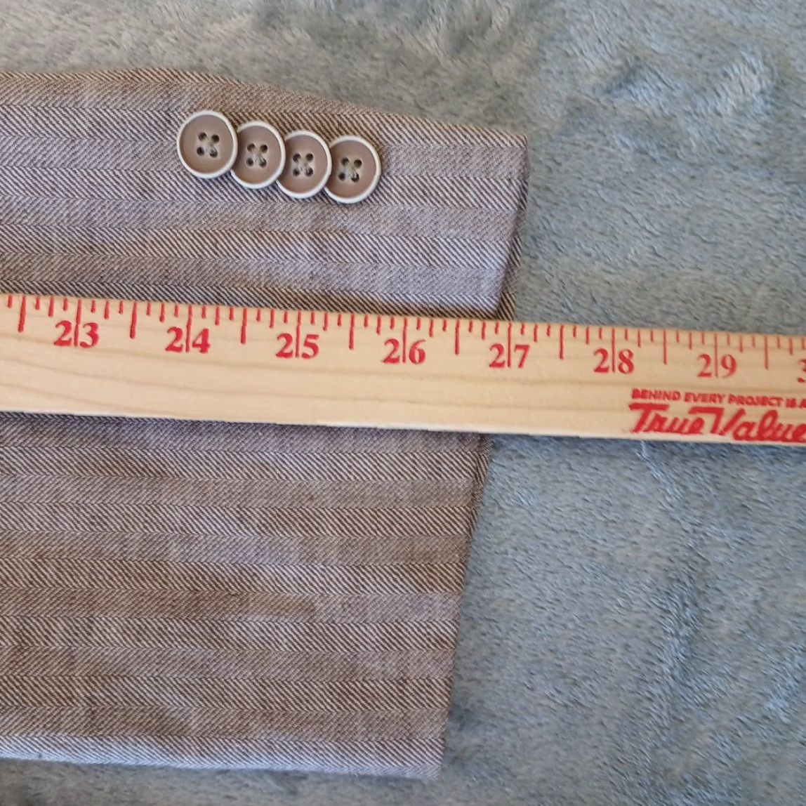 Tommy Hilfiger Tommy Hilfiger Blazer Mens 44 Long Beige Herringbone Two-Button Double-Vented Notch Lapel Long Jacket Coat Size 44R - 3 Thumbnail