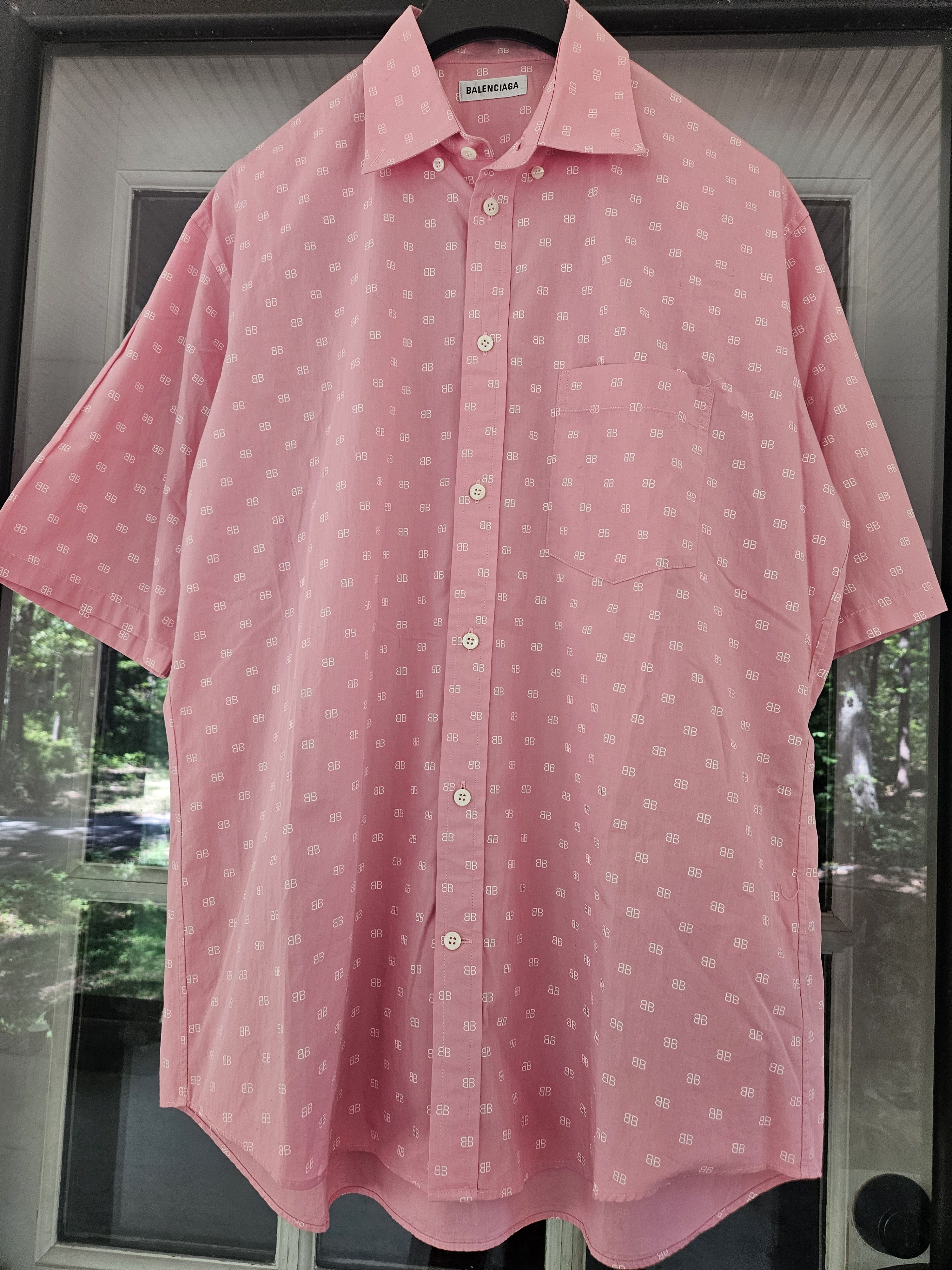 Balenciaga Balenciaga BB Monogram Pink Oversized Button Up Shirt Size US XS / EU 42 / 0 - 1 Thumbnail
