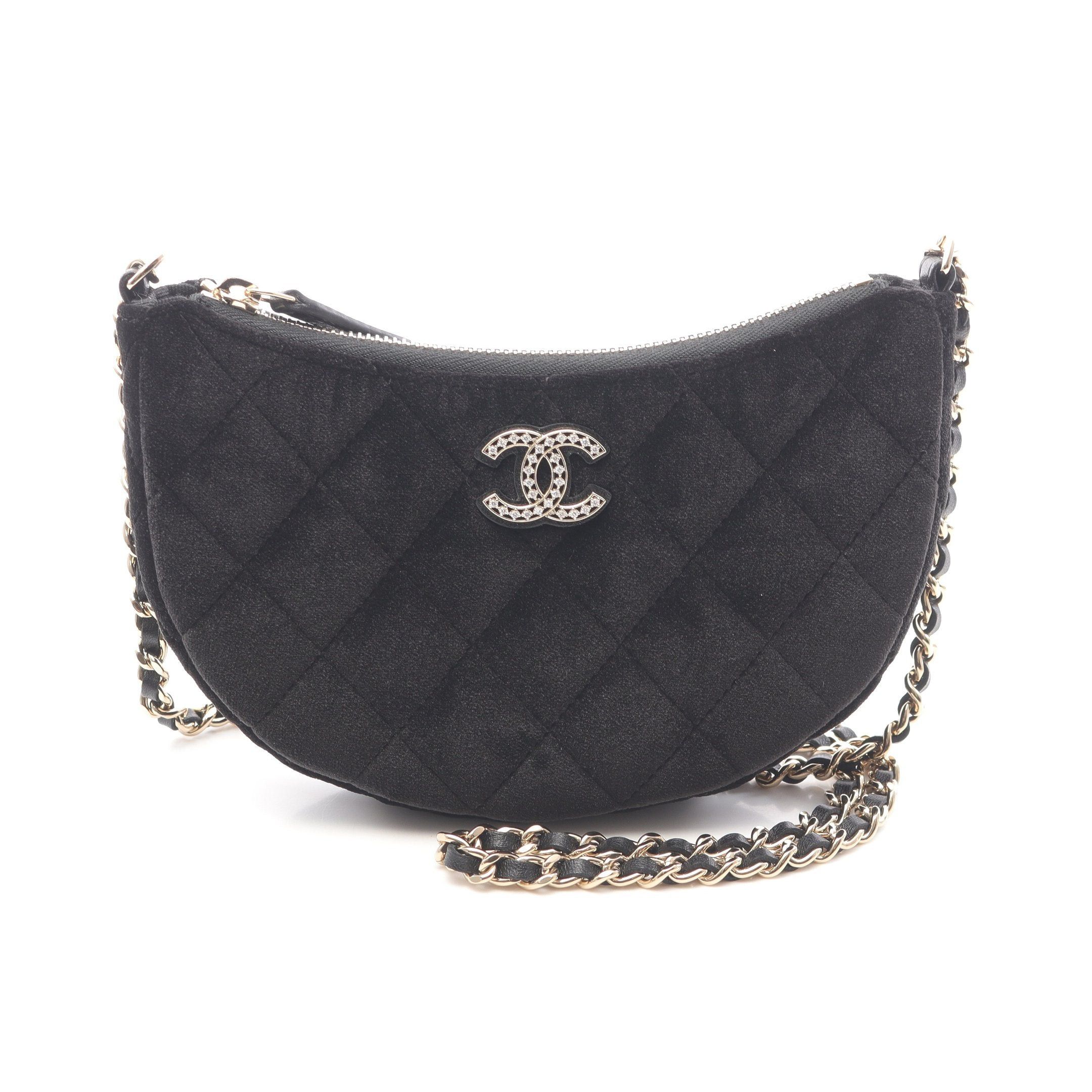 Chanel Chanel Mini Matelasse Hobo Chain Shoulder Bag Velor Black Gold Hardware Size ONE SIZE - 1 Thumbnail