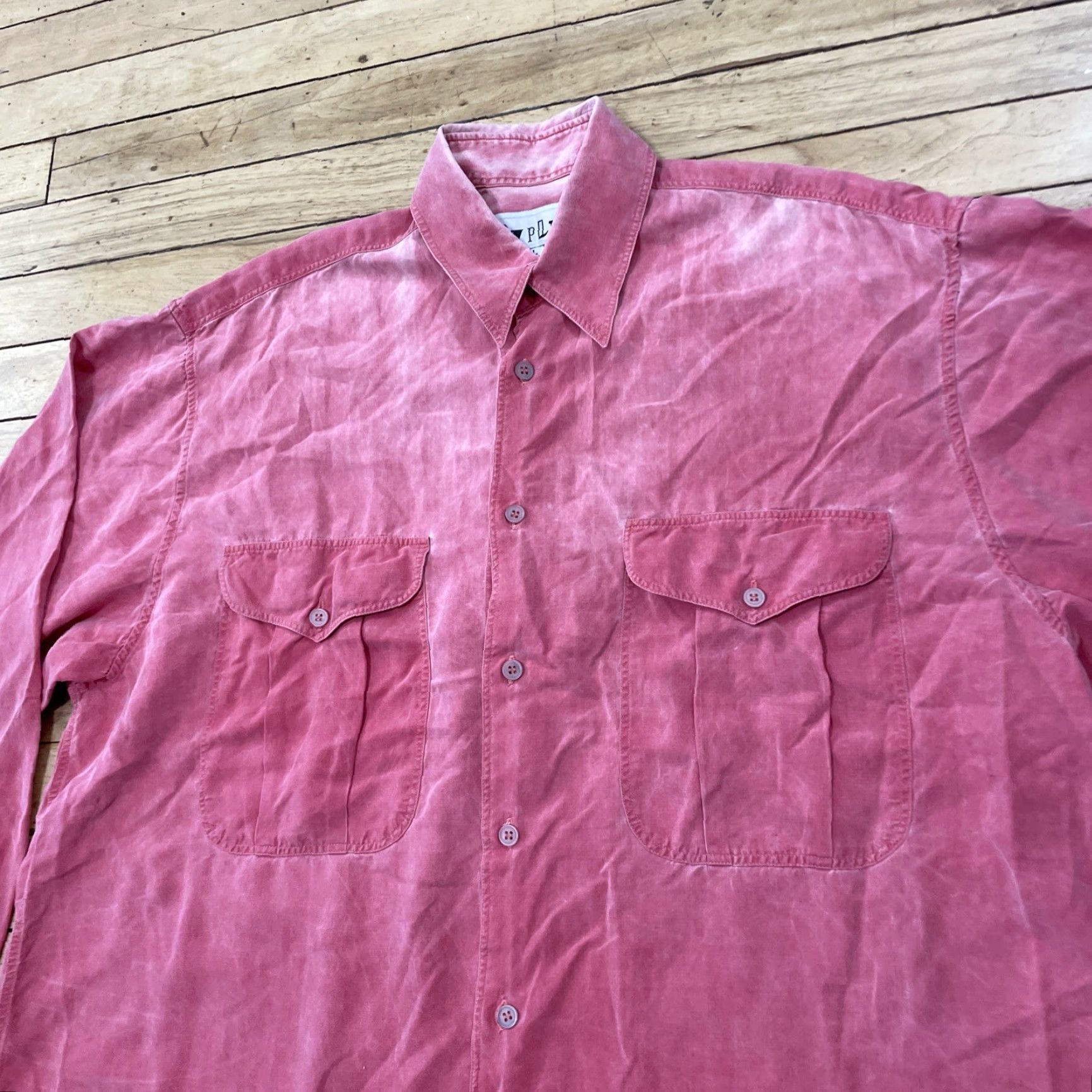 Pinko VINTAGE JOYPLUS Shirt Men L Pink Grunge 90s 70s Fade Button-Up Long Sleeve Collared Streetwear Casual Workwear Size US L / EU 52-54 / 3 - 3 Thumbnail