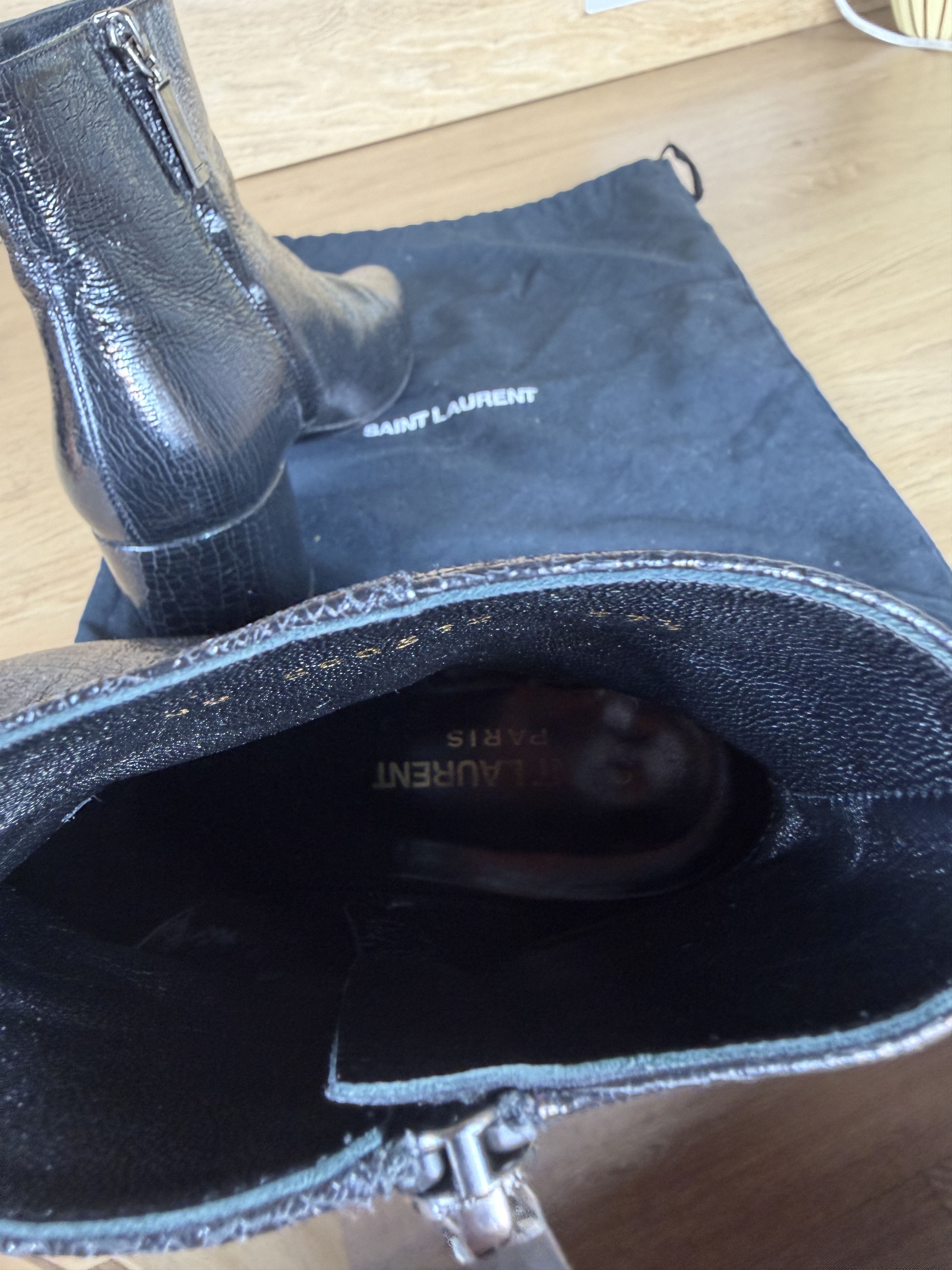 Saint Laurent Paris Saint lauren Loulou Cracked Black Leather Ankle Boots shoes Size US 7.5 / IT 37.5 - 8 Thumbnail