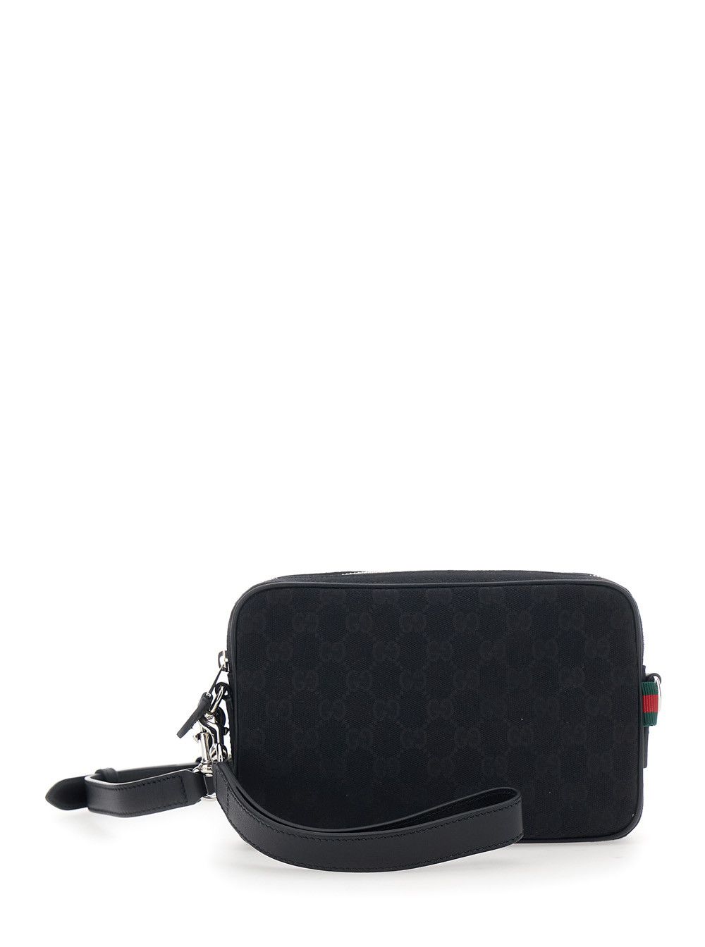 Black Crossbody Bag with All-Over GG Motif in Fabric Man
