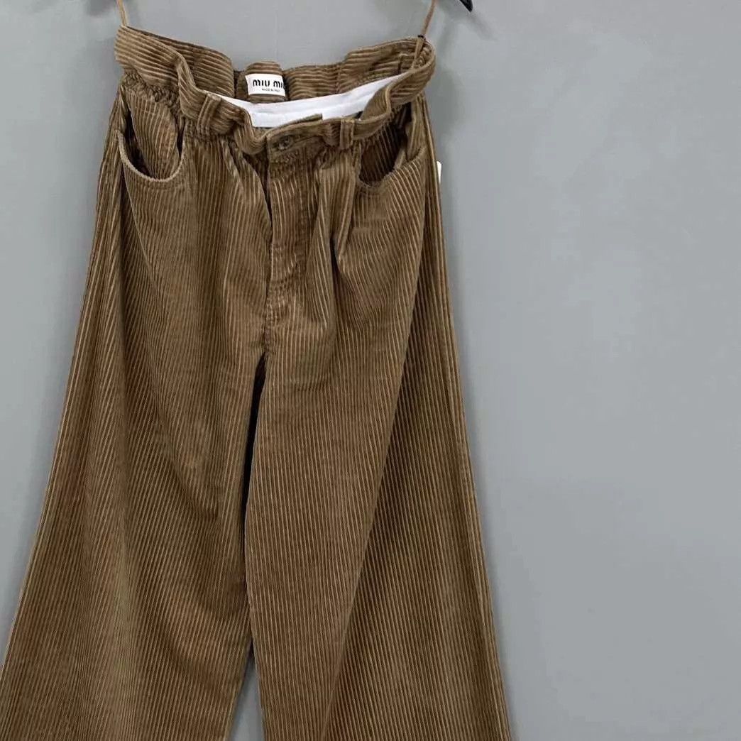 Miu Miu MIUMIU Milk Tea Corduroy Wide-Leg Trousers 40 Size 27" / US 4 / IT 40 - 2 Thumbnail