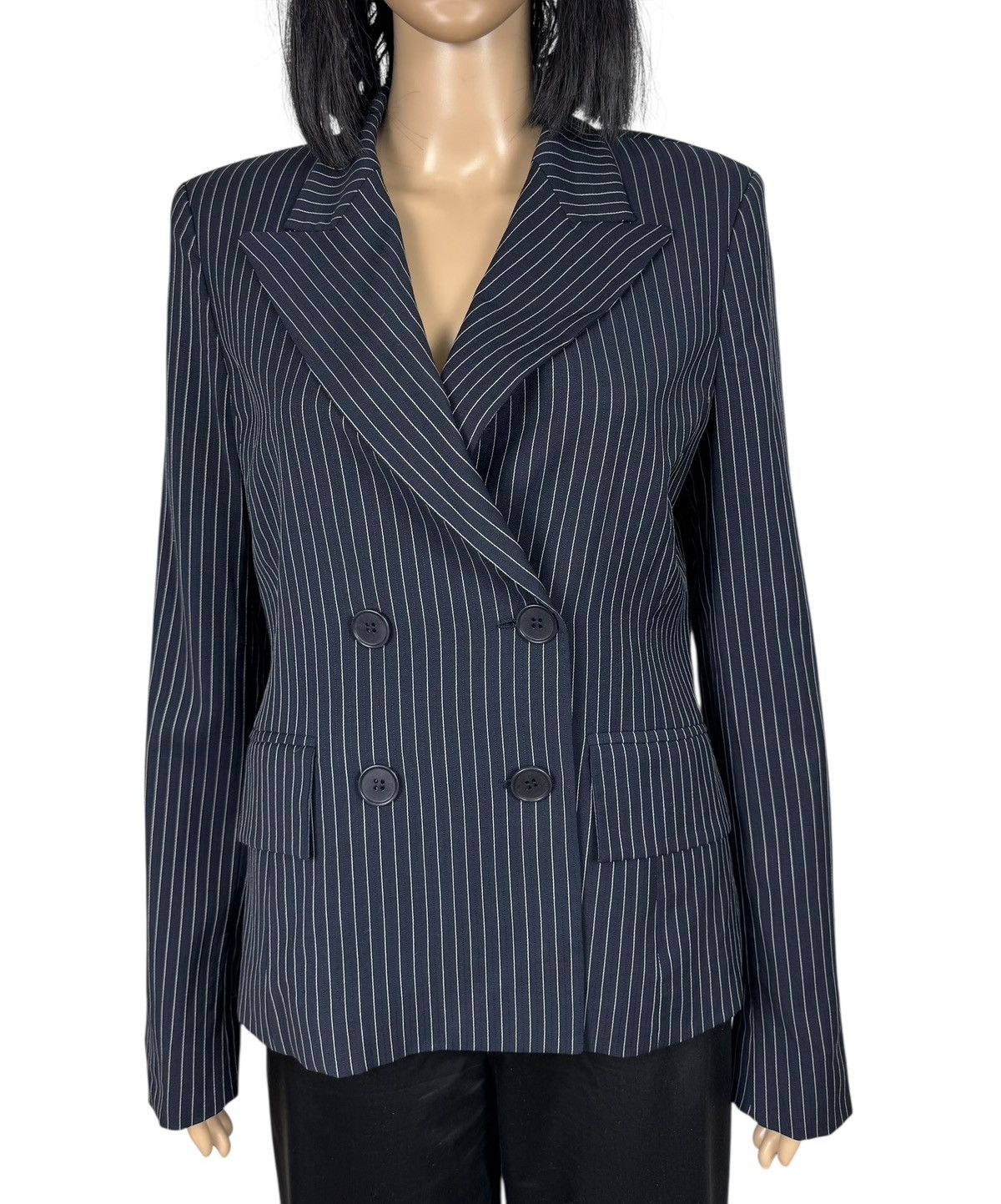 Marella Marella Virgin Wool Striped Blazer Double-Breasted size US10 Size L / US 10 / IT 46 - 2 Thumbnail