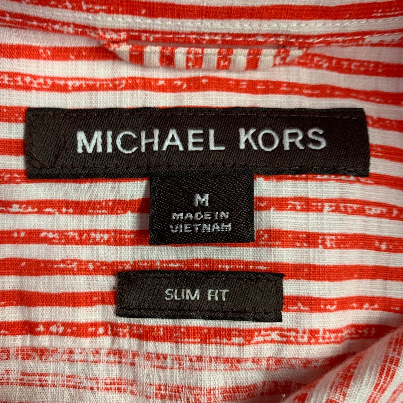 Michael Kors Size M Red White Stripe Cotton Slim Fit Long Sleeve Shirt Size US M / EU 48-50 / 2 - 5 Thumbnail