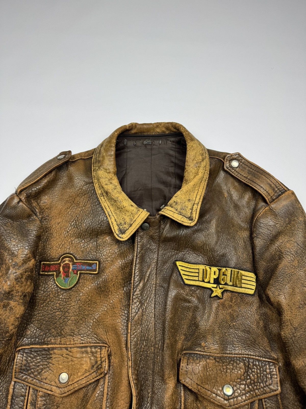 Vintage Vintage Top Gun Heavy Distressed Aviation Leather Jacket Size US L / EU 52-54 / 3 - 2 Thumbnail