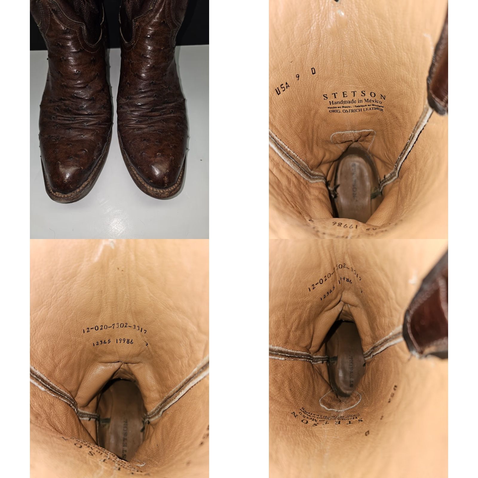 Stetson VINTAGE John B Stetson Cowboy Western Boots Men’s Sz 9D Brown Leather Ostrich Handmade Mid-Calf Shaft Pointed Toe Pull On D Width Boots Size US 9 / EU 42 - 9 Thumbnail