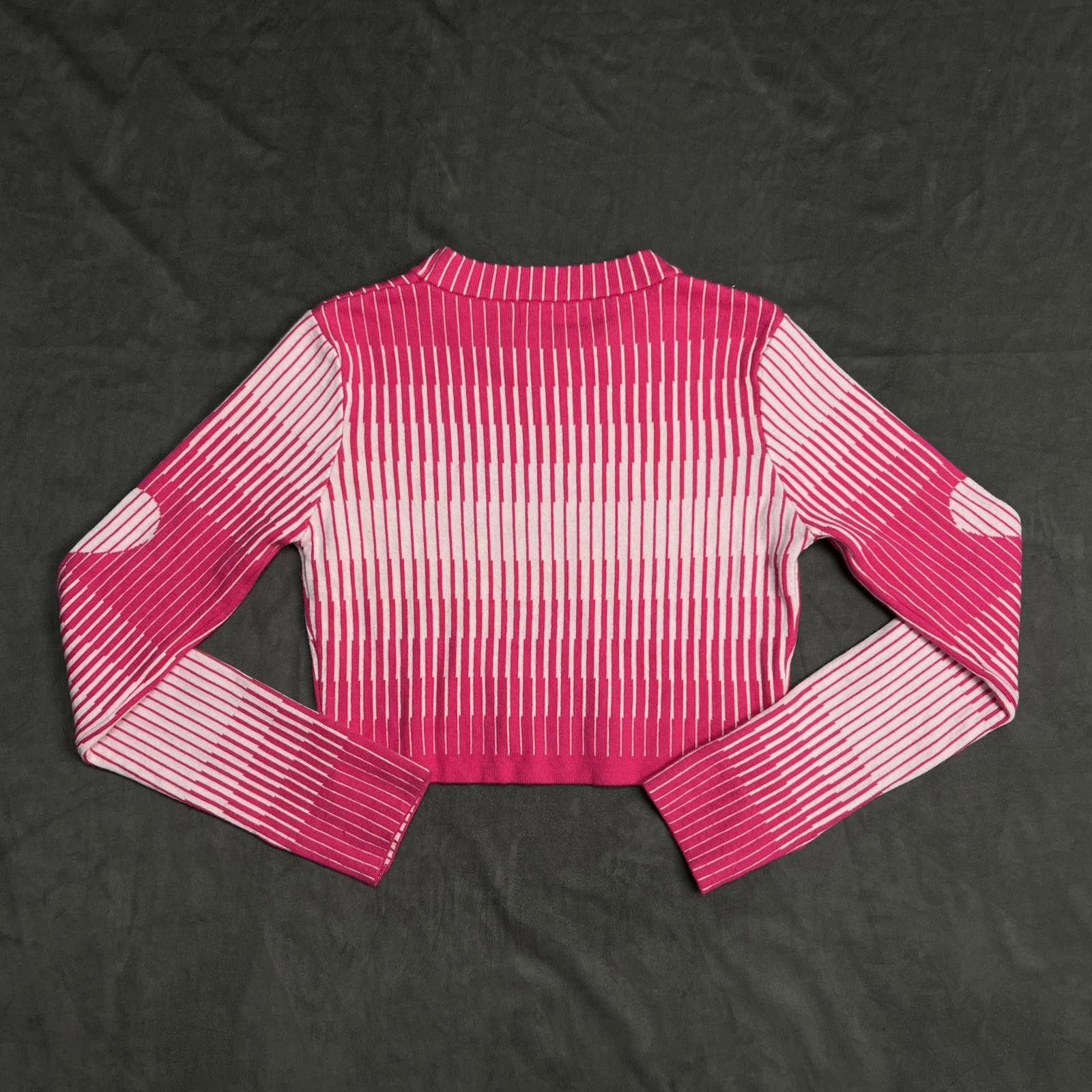 Japanese Brand Pink White Striped Heart Crop Jumper – Kawaii Y2K Aesthetic Size ONE SIZE - 7 Thumbnail