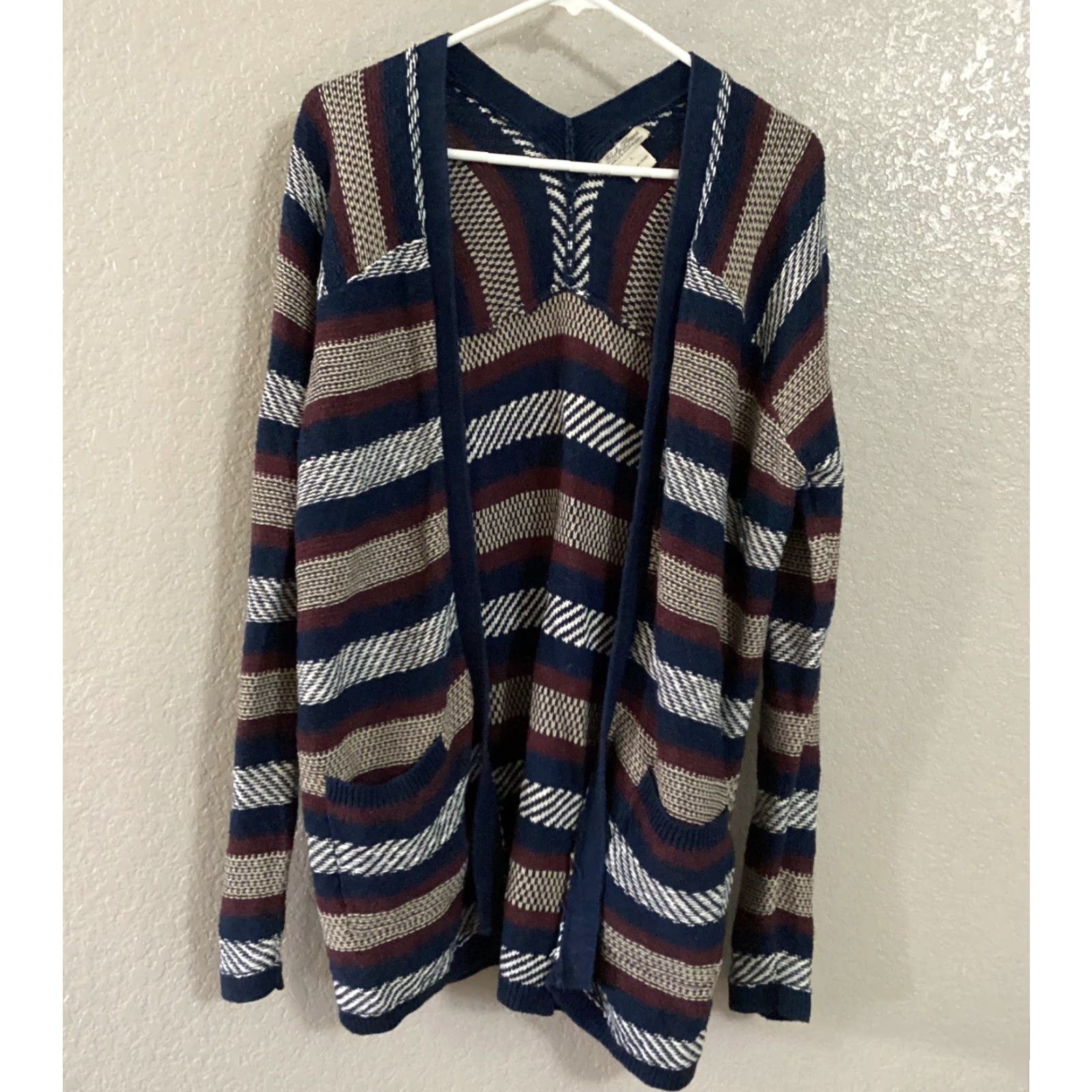 Lucky Brand Lucky Brand Sweater Cardigan Women L Multicolor Striped Open Pockets V-Neck Back Knit Casual Bohemian Classic All Seasons Size L / US 10 / IT 46 - 2 Thumbnail