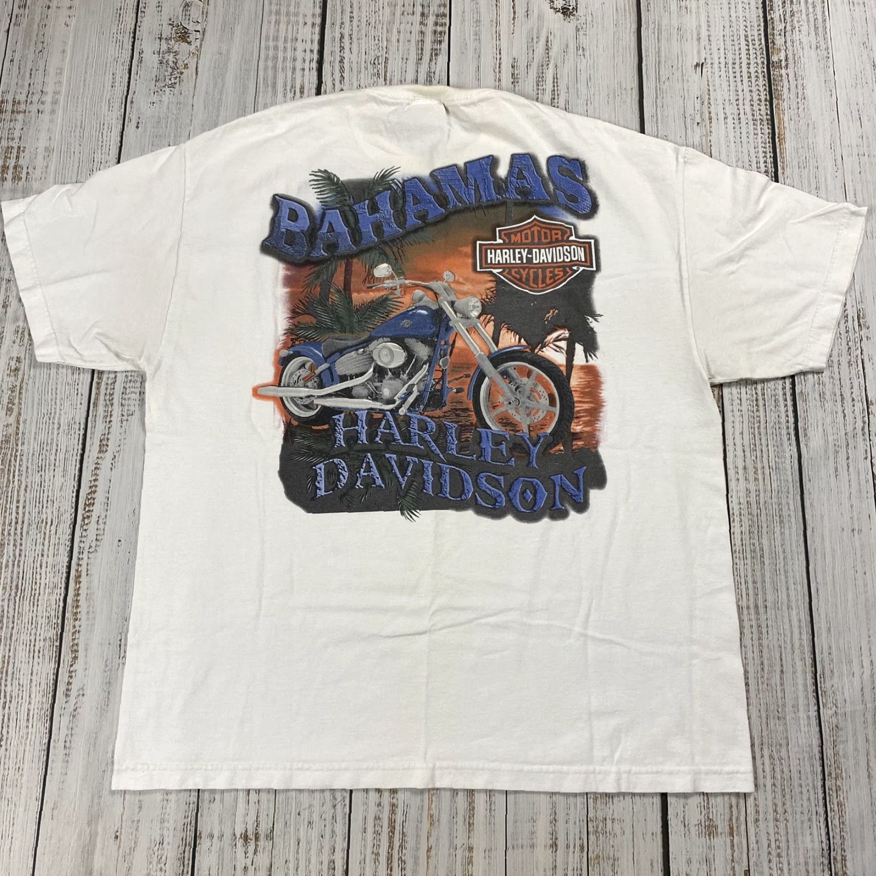 Harley Davidson VINTAGE HARLEY-DAVIDSON BAHAMAS T-SHIRT ADULT XL WHITE DOUBLE-SIDED BIKER MOTORCYCLE 2000s Mens Size US XL / EU 56 / 4 - 3 Thumbnail