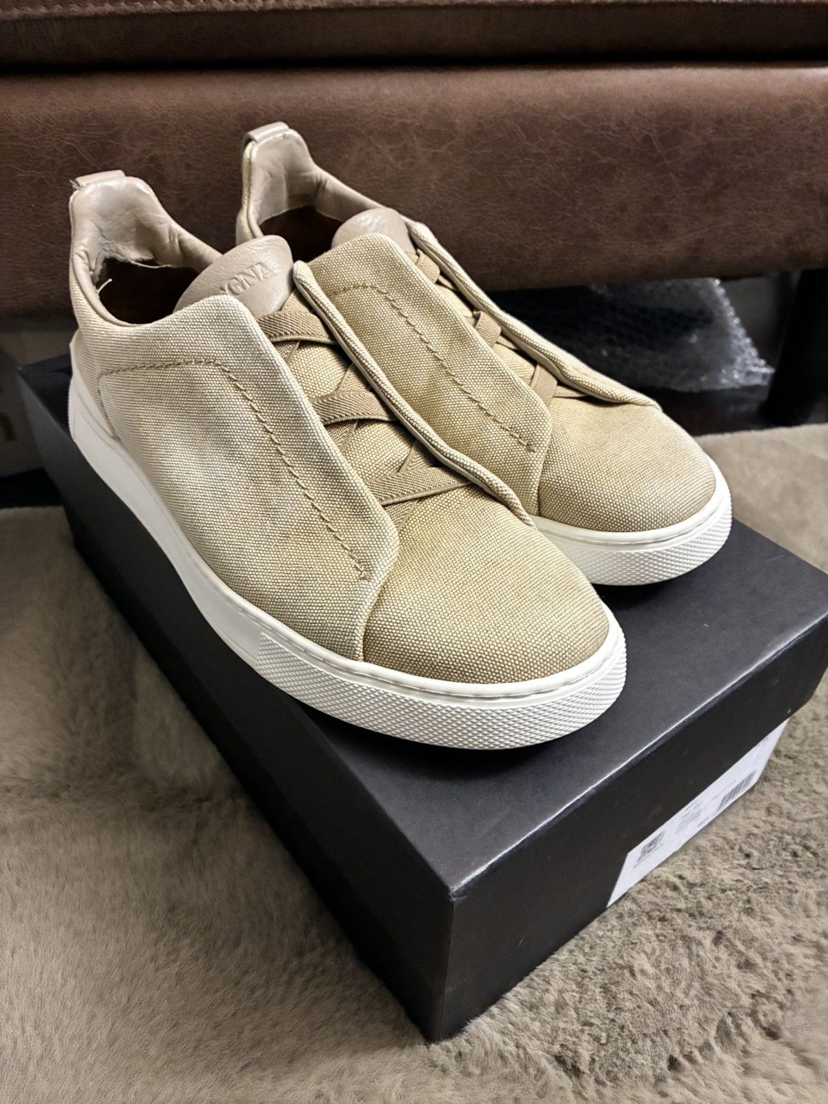 Zegna beige canvas triple stitch uk 7 eu 41