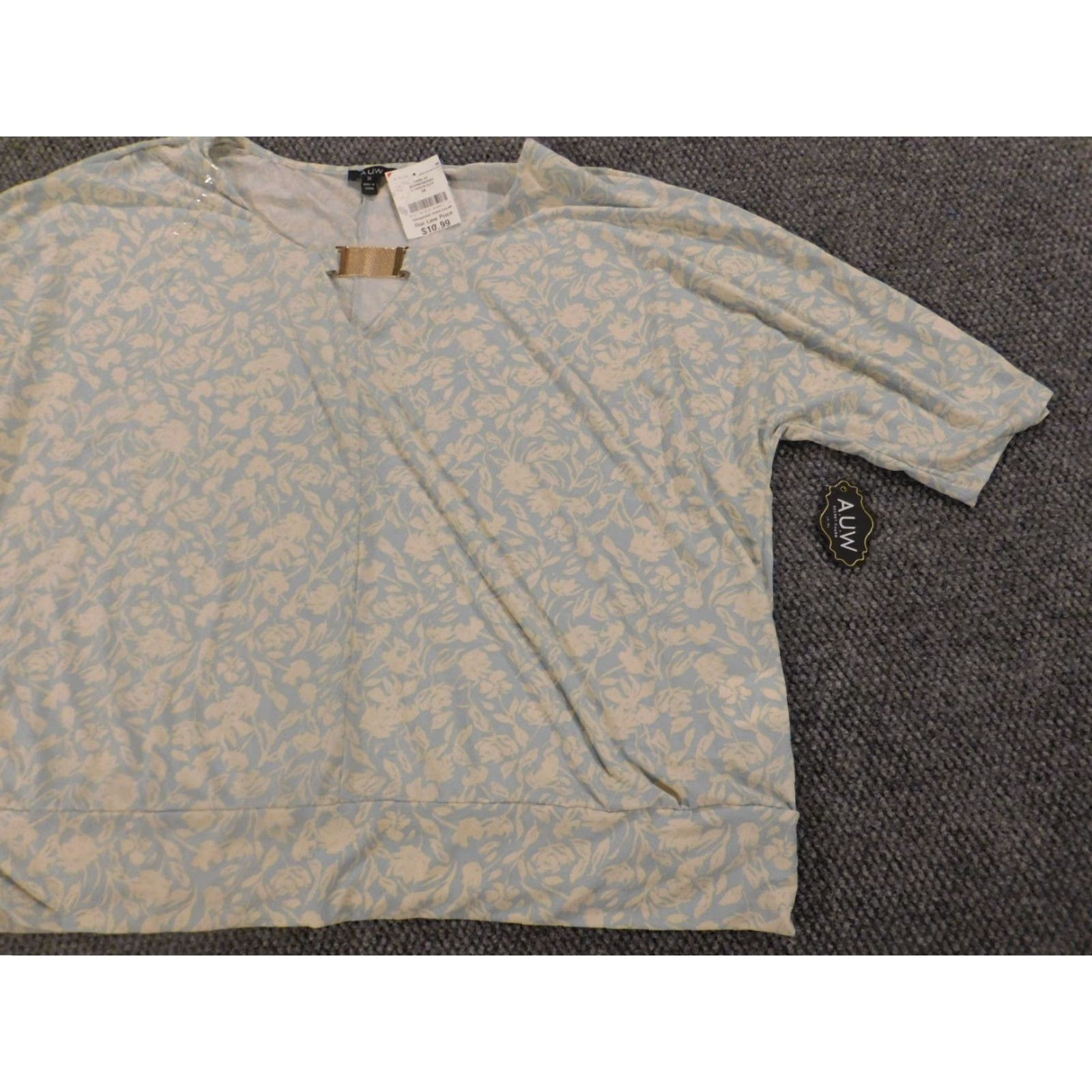 Vintage A.U.W. Womens Blouse 3X Plus Blue Floral Pullover Top Smooth Round Neck Sleeveless Casual Cotton Ruffle Vintage No Size XXL / US 16-18 / IT 52-54 - 2 Thumbnail