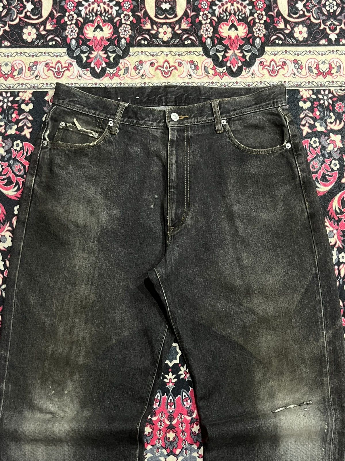 JNCO ⚡️Baggy⚡️Vintage Japanese Brand Brownish Black Frayed Leg Jean Size US 34 / EU 50 - 4 Thumbnail