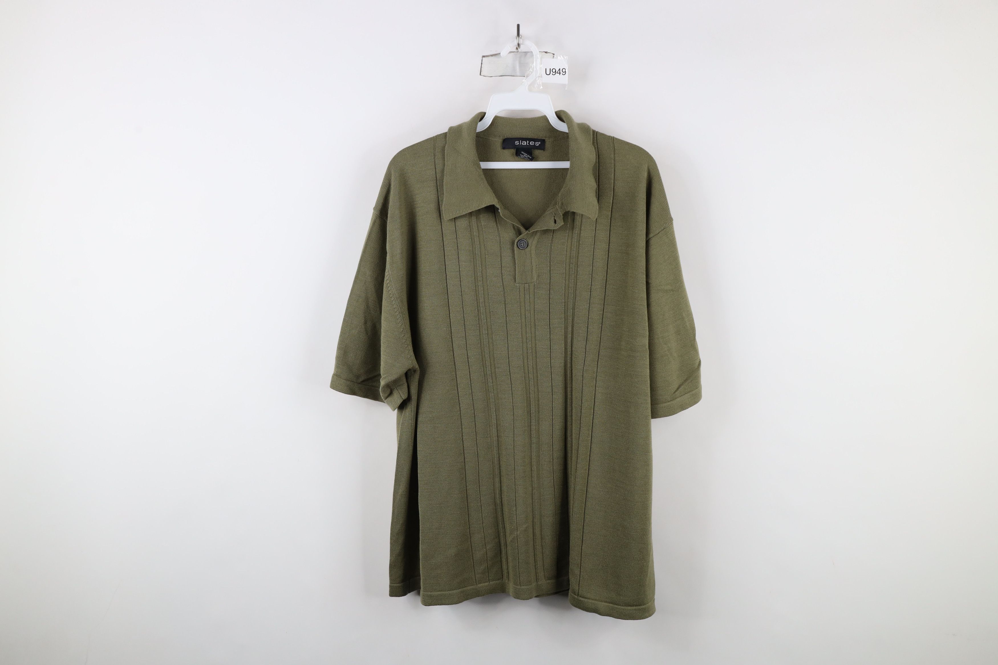 Vintage Vintage 90s Streetwear Ribbed Knit Collared Polo Shirt Green Size US L / EU 52-54 / 3 - 1 Thumbnail