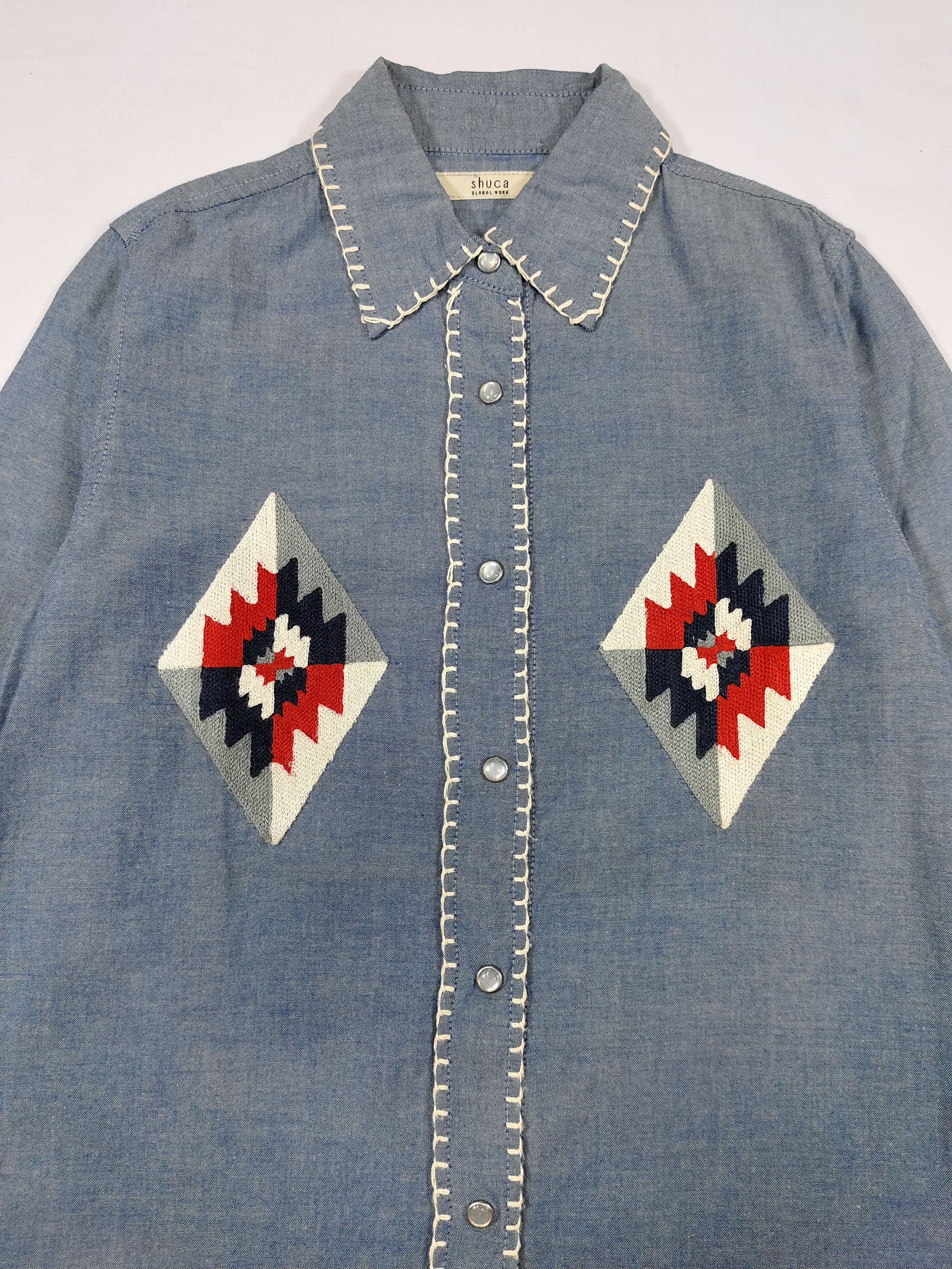 Global Work Shuca 🇯🇵 Chimayo Work Native Embroidered Chambray Shirt Size US M / EU 48-50 / 2 - 2 Thumbnail