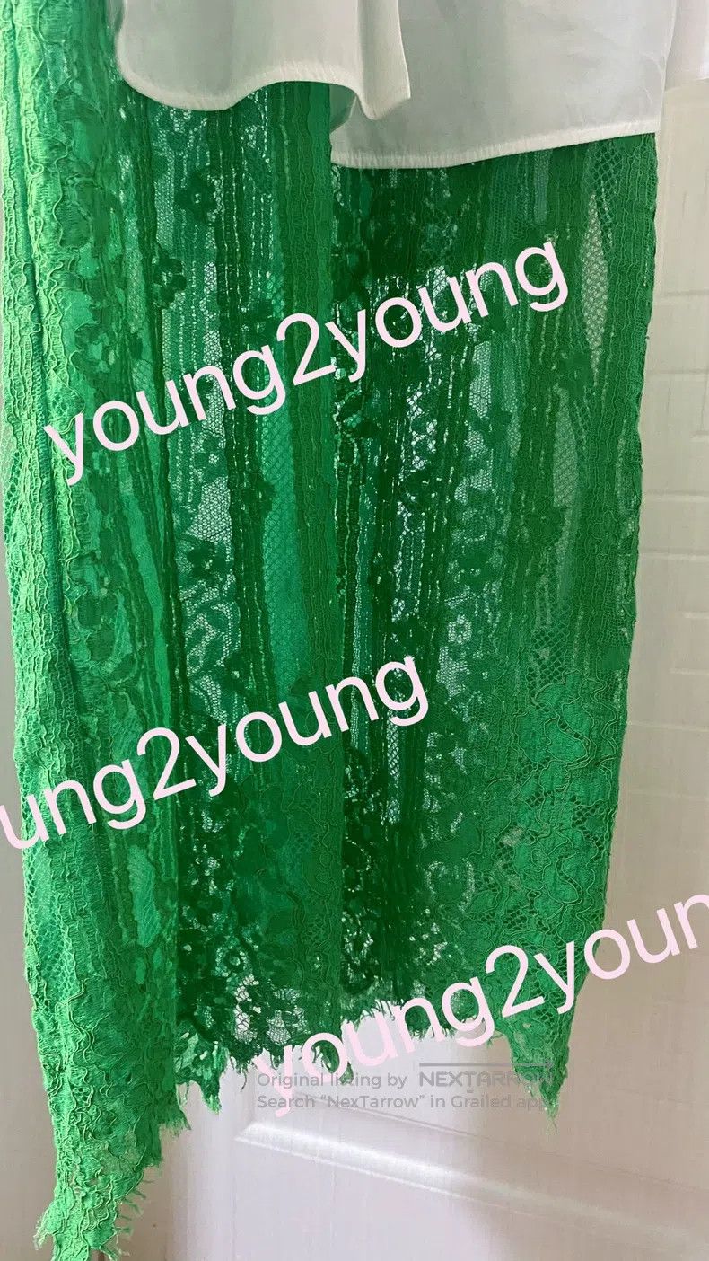 Valentino Valentino White and green deconstructed shirt lace-trimmed Size S / US 4 / IT 40 - 3 Thumbnail