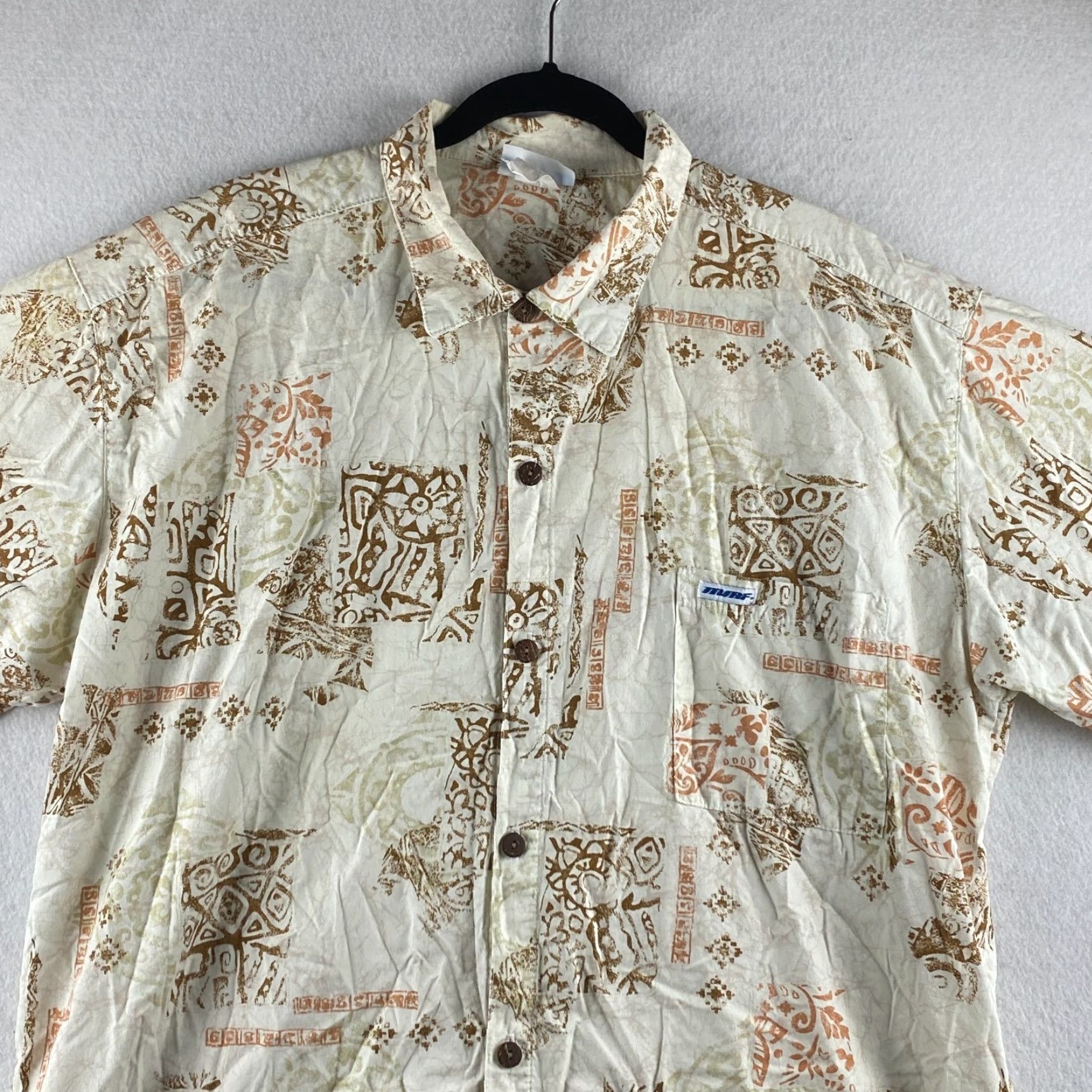 Vintage VINTAGE Murf Wear Hawaiian Shirt Mens XL Beige Button-Up Short Sleeve Geometric Pattern USA Made Size US XL / EU 56 / 4 - 2 Thumbnail