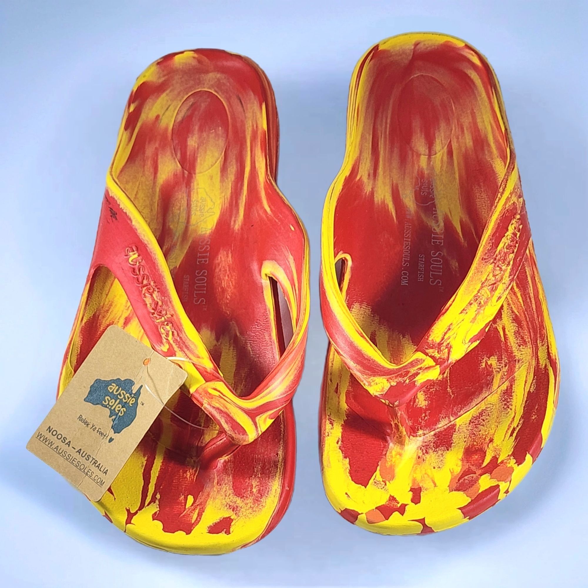 Other Aussie Souls Flip Flops Starfish Pattern Red Yellow Thong Sa Size US 8 / IT 38 - 2 Thumbnail