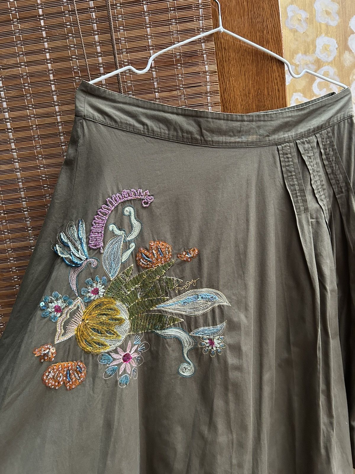 Miss Sixty Y2K Miss Sixty Embroidered Beaded Floral Skirt Olive Boho Size 27" / US 4 / IT 40 - 3 Thumbnail