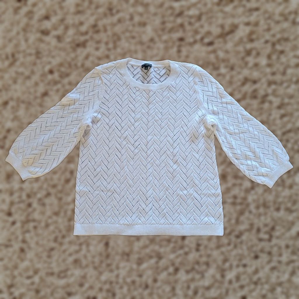 Talbots Talbots Sweater Knit Top Womens Large Petite White Open Knit Crochet Linen Basic Shirt Size L / US 10 / IT 46 - 1 Thumbnail