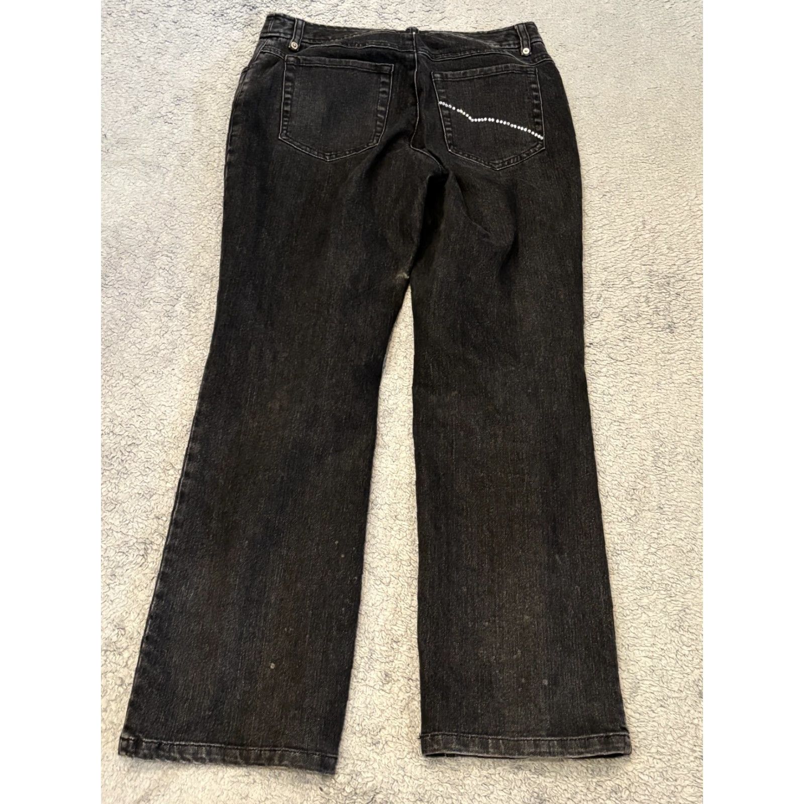 Denime Kate Hill Jeans Womens 4P Petite Black Denim Straight Leg Casual Pants Size 27" / US 4 / IT 40 - 7 Thumbnail