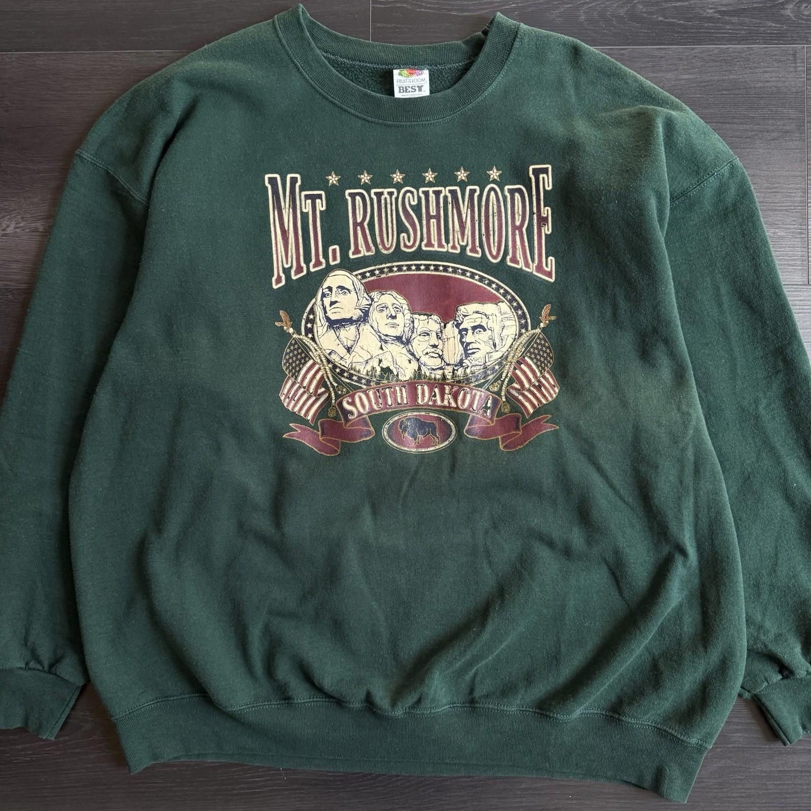 Fruit Of The Loom Vintage Mt. Rushmore Sweatshirt Mens XXL Heavy Green Size US XXL / EU 58 / 5 - 1 Thumbnail