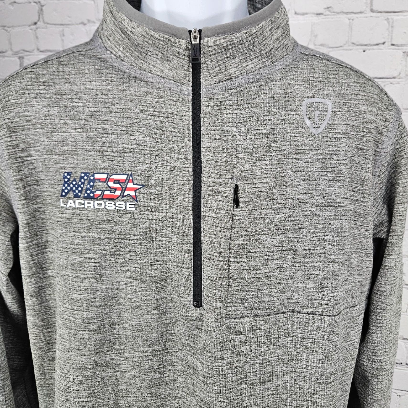 Vintage WCS Adrenaline Lacrosse Grey Front Zip Pocket Thumbholes 1/4 Zip Jacket M Mens Jacket Short Sleeve Zip Pockets Band Collar Solid Polyester Size US M / EU 48-50 / 2 - 5 Thumbnail