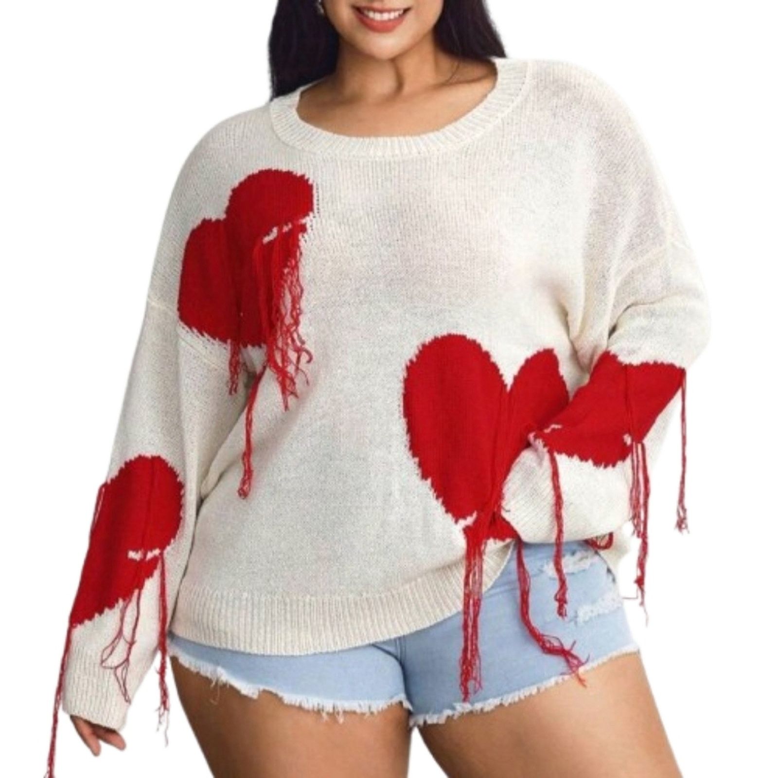 Shein BLEEDING HEARTS ♡ MEDIUM GAUGE KNIT ♡ SWEATER 5x ♡ NWT Size 4XL / US 24-26 - 2 Thumbnail