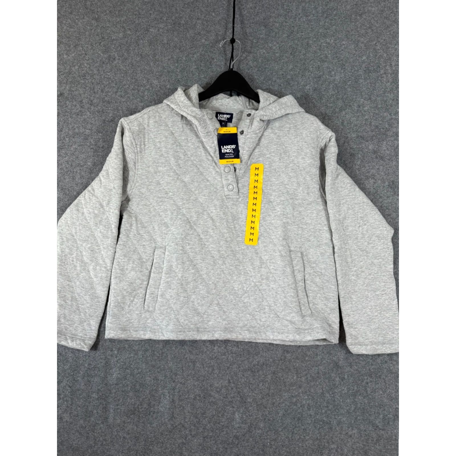 Lands' End Lands' End Quilted Pullover Hooded Sweatshirt Womens M(8-10) Grey Snap Front NWT Size M / US 6-8 / IT 42-44 - 3 Thumbnail