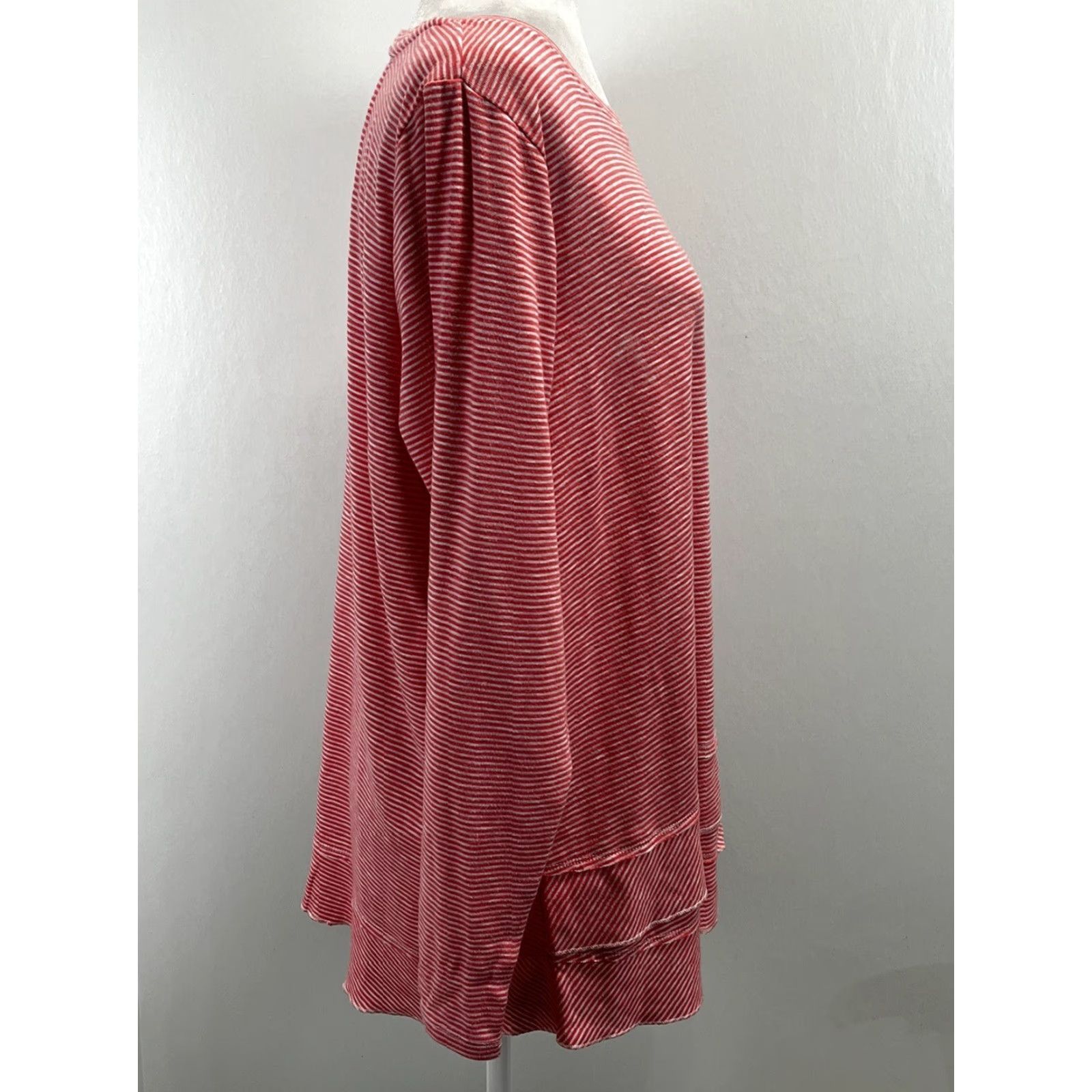 Soft Surroundings SOFT SURROUNDINGS Striped Tunic Ruffle Detail Long Sleeve T-Shirt Coral Pink Multicolor Adult Large Womens Size L / US 10 / IT 46 - 4 Thumbnail