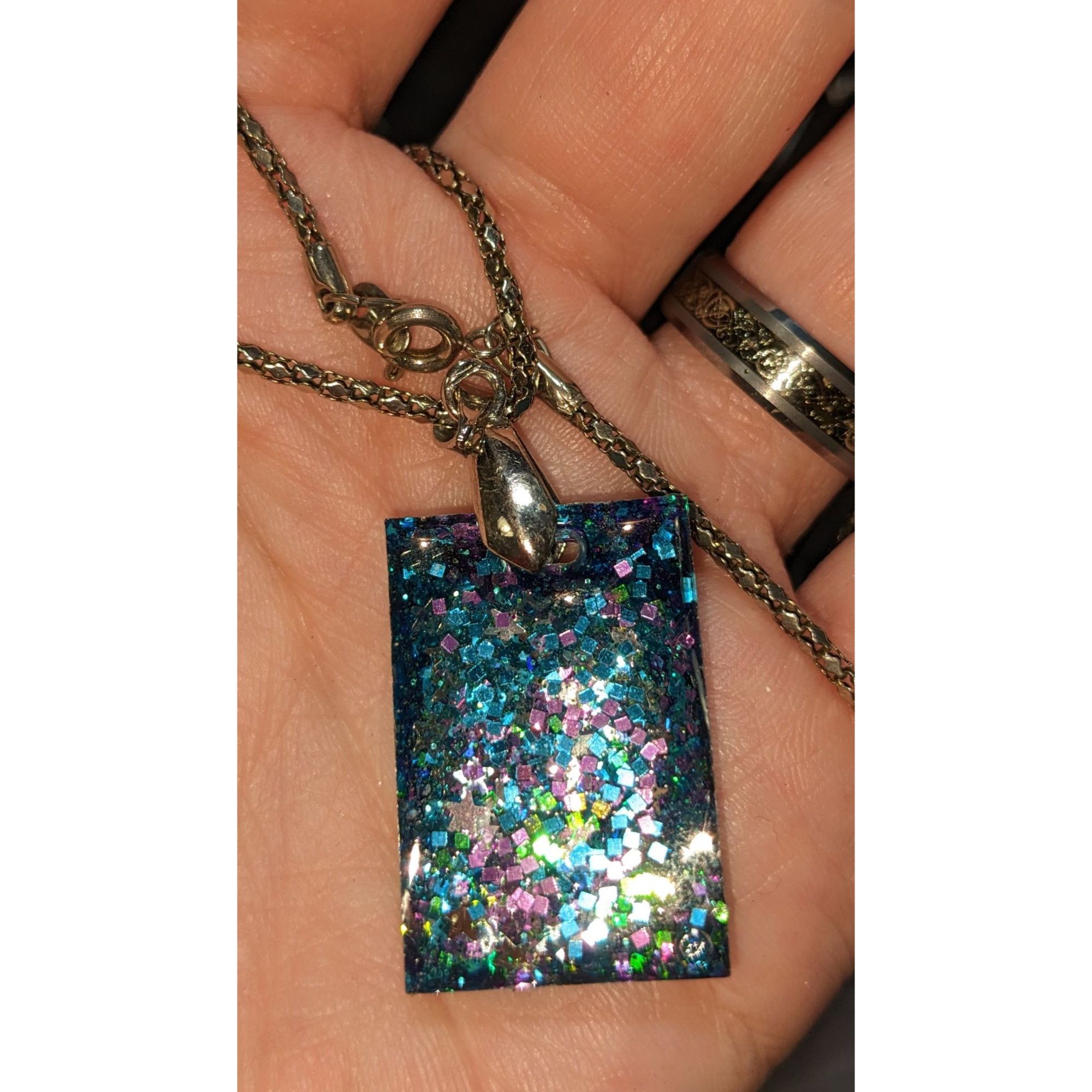Handmade Whimsical Blue & Purple Glitter Pendant Necklace With Silver Size ONE SIZE - 2 Thumbnail
