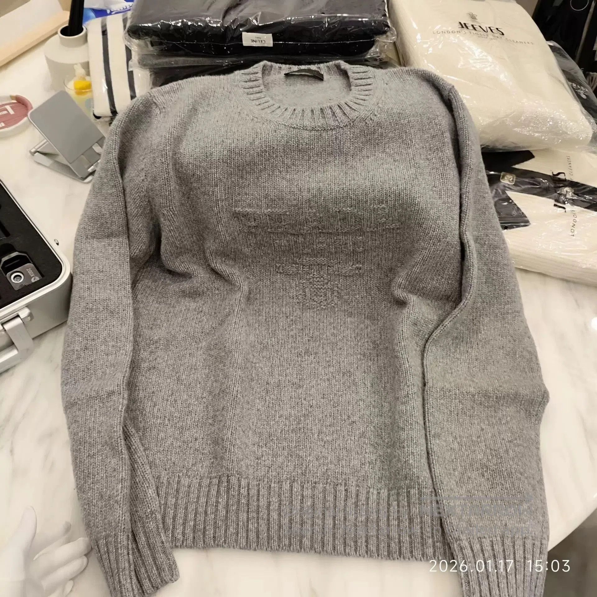 Prada Gray Knit Sweater with Textured Front Pattern. Size US M / EU 48-50 / 2 - 1 Thumbnail