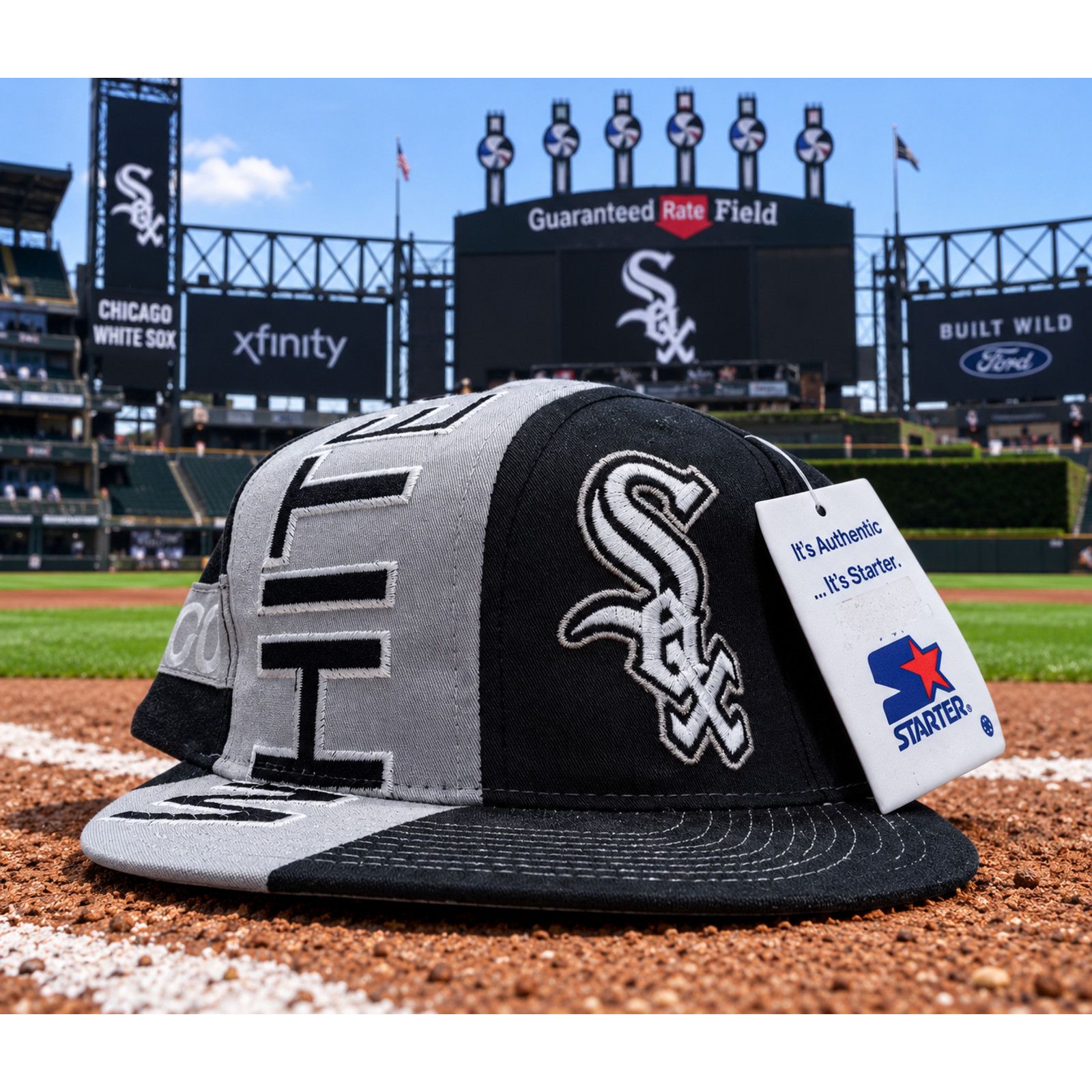 Chicago White Sox Mlb Starter Swirl Snapback Baseball Hat in Black, Men's