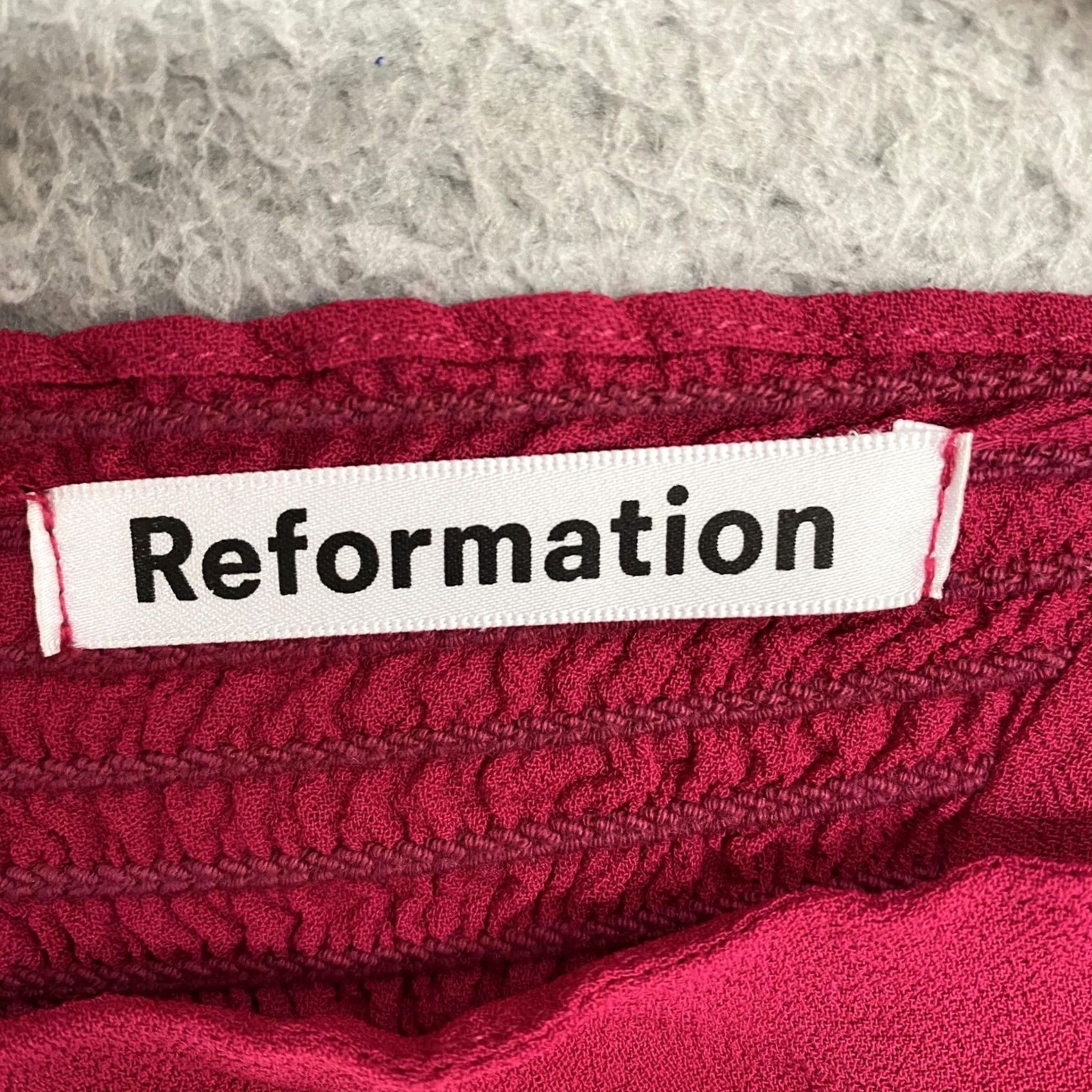 Reformation Reformation Annabelle Mini Dress Womens 12 Rhubarb Tie Strap Scoop Neck Smocked Size XL / US 12-14 / IT 48-50 - 6 Thumbnail