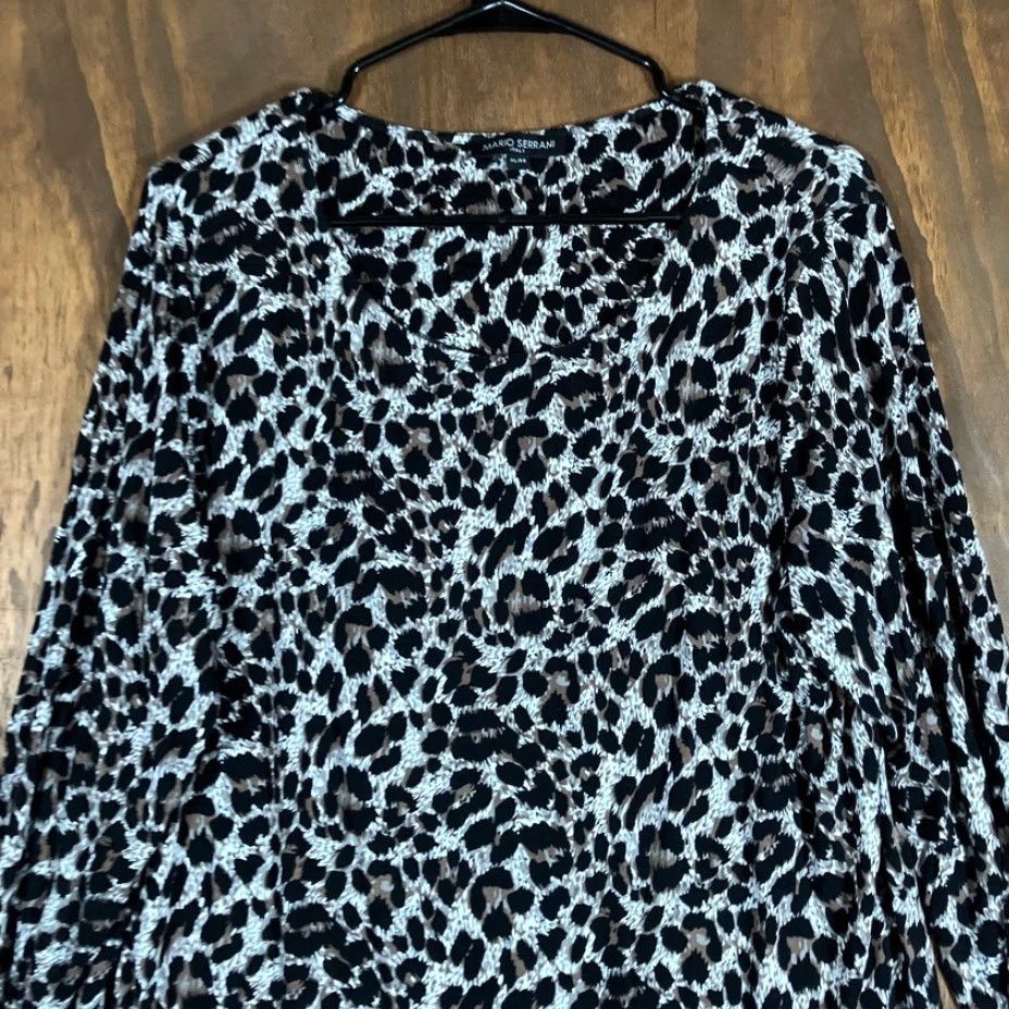 Vintage Mario Serrani Womens Blouse Brown Leopard Long Sleeve Round Neck XL Adjusted Fit Relaxed Casual Knit One Word: Blouse Size XL / US 12-14 / IT 48-50 - 2 Thumbnail