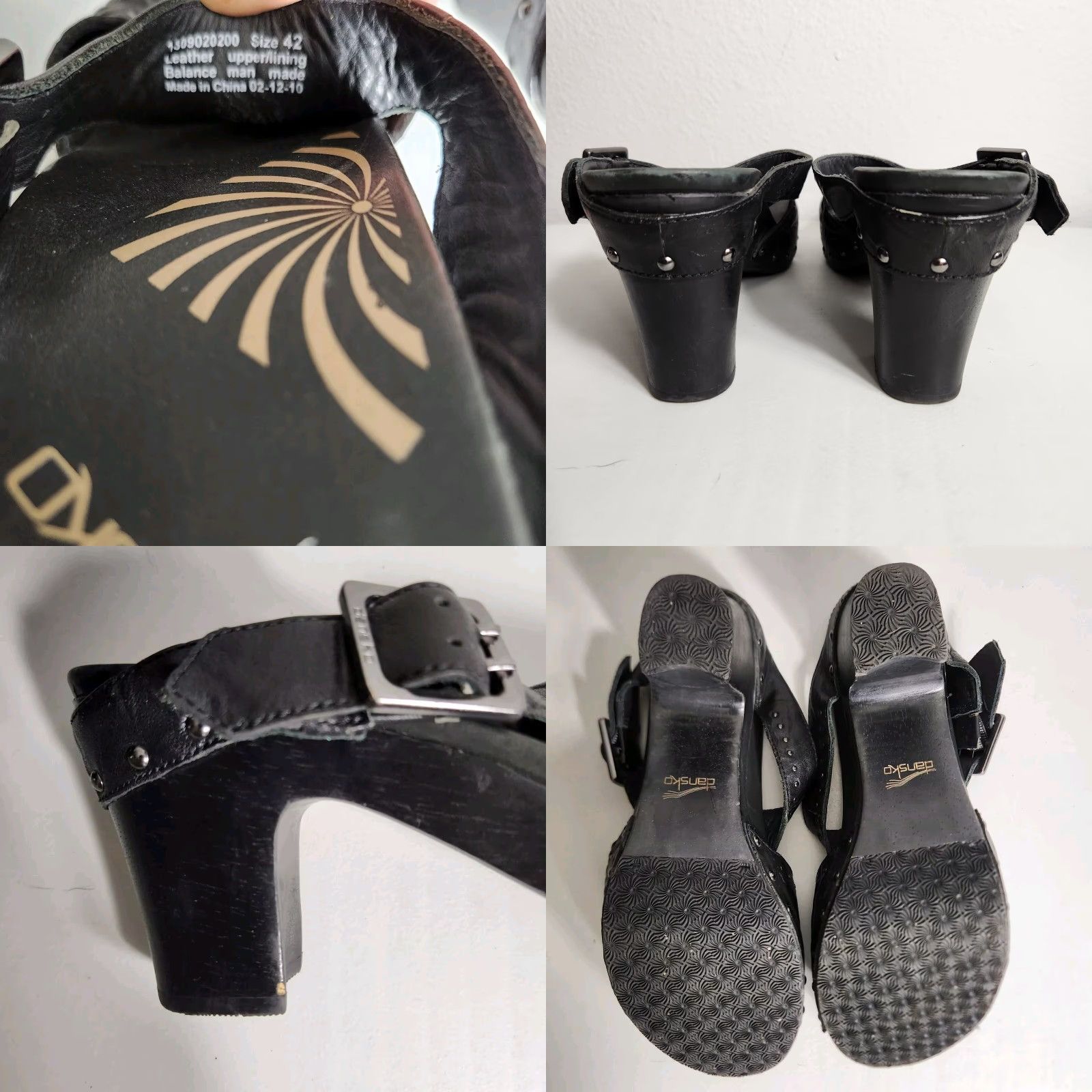 Dansko Dansko Sandal Womens Leather Studded Wooden Heel Platform Slip-On Buckle Strap Open Toe 42 EU/10.5 US Black Womens Size US 11 / IT 41 - 8 Thumbnail