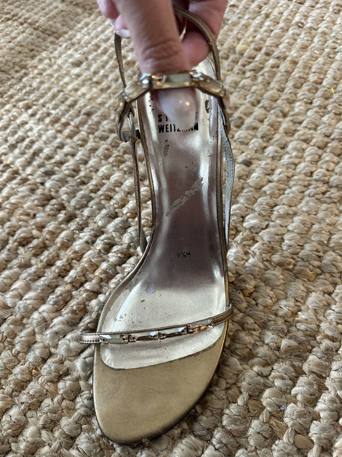 Stuart Weitzman STUART WEITZMAN Gold Crystal Baguette Strappy Slingback Heel Size US 9.5 / IT 39.5 - 3 Thumbnail