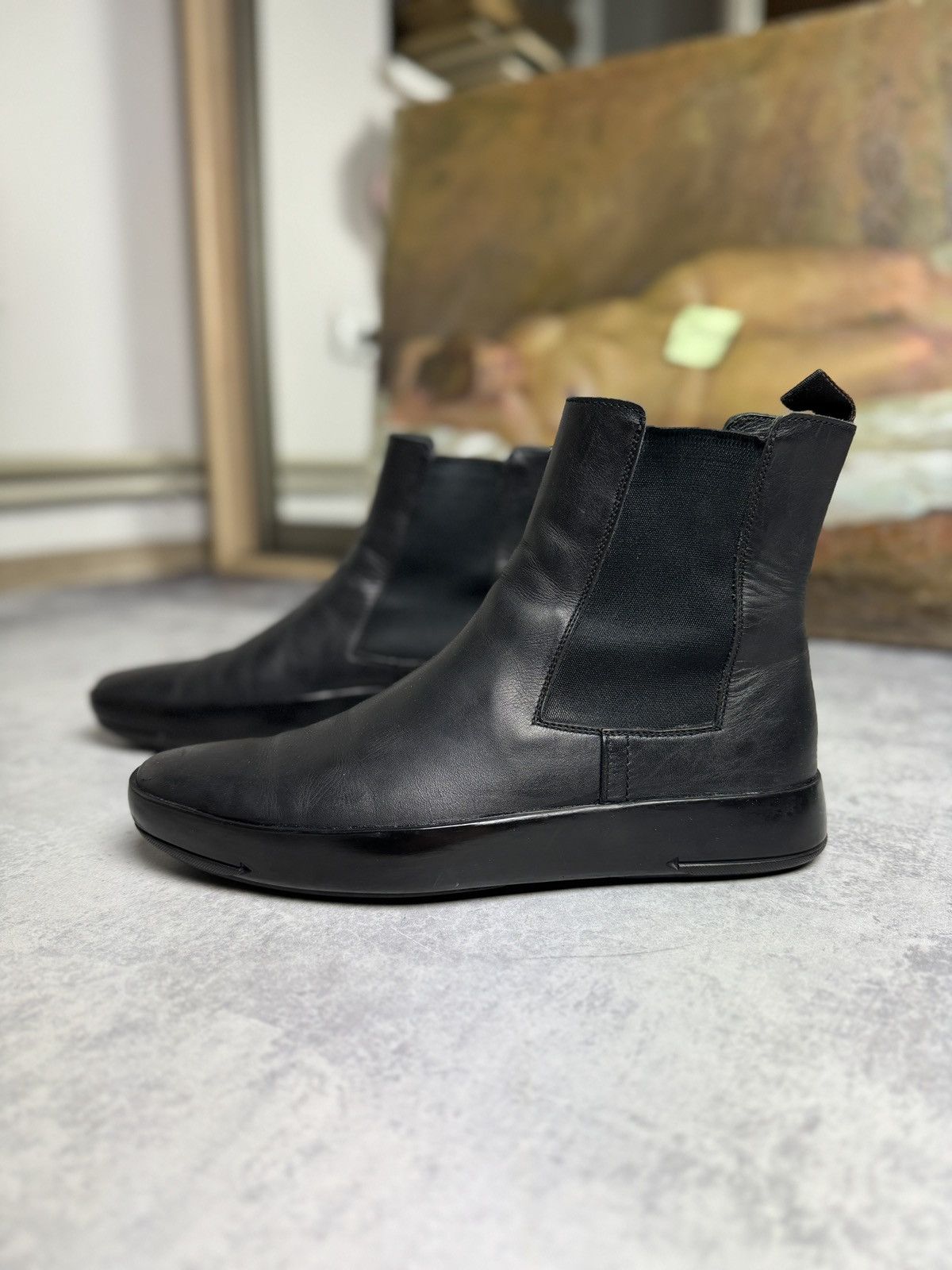 Archival Clothing x Italian Designers Prada Y2K Leather 00S Miu Miu Chelsea Sneakers Boots Shoes in Black (Size 8)
