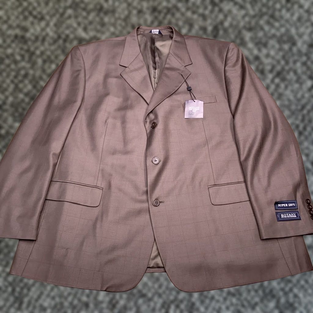 Vintage Botany 500 Suit Jacket Mens 50R Wool Blazer Notch Lapel Four-Button Single-Breasted 52 Chest Brown Size 50R - 1 Thumbnail