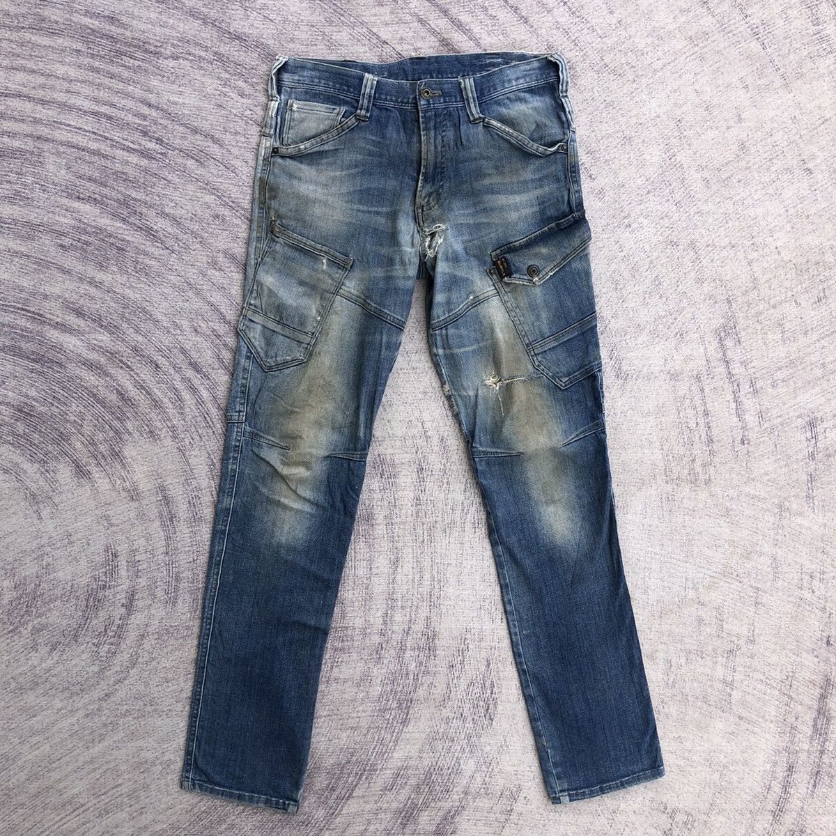 Jean Faded Denim Cargo Multipocket Rare Pattern Size US 30 / EU 46 - 1 Thumbnail
